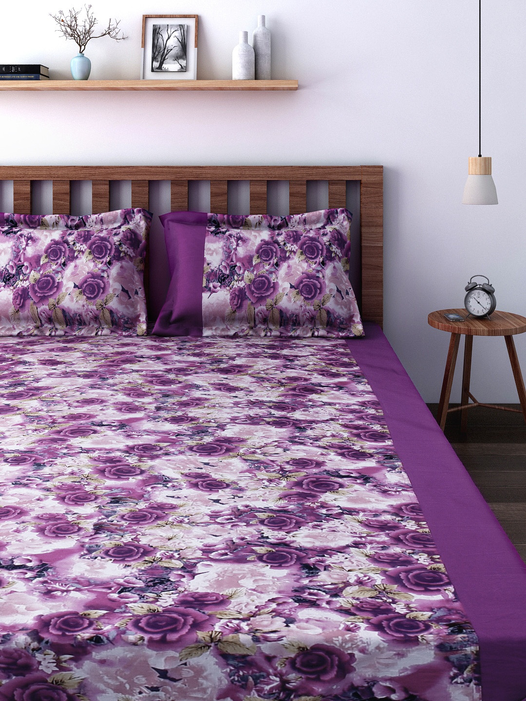 

SWAYAM Purple 210 TC Fine Cotton Double Bedsheet with 2 Pillow Covers