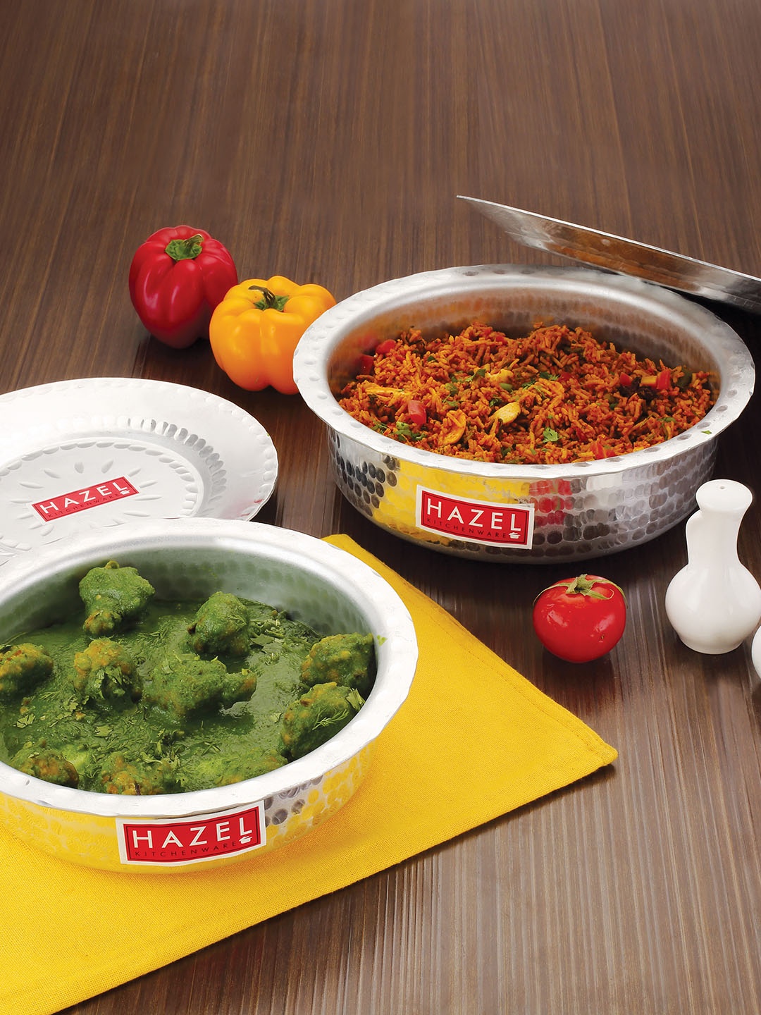 

HAZEL Set Of 2 Silver-Toned Hammered Finish Aluminium Langdi Patila Pots With Lids