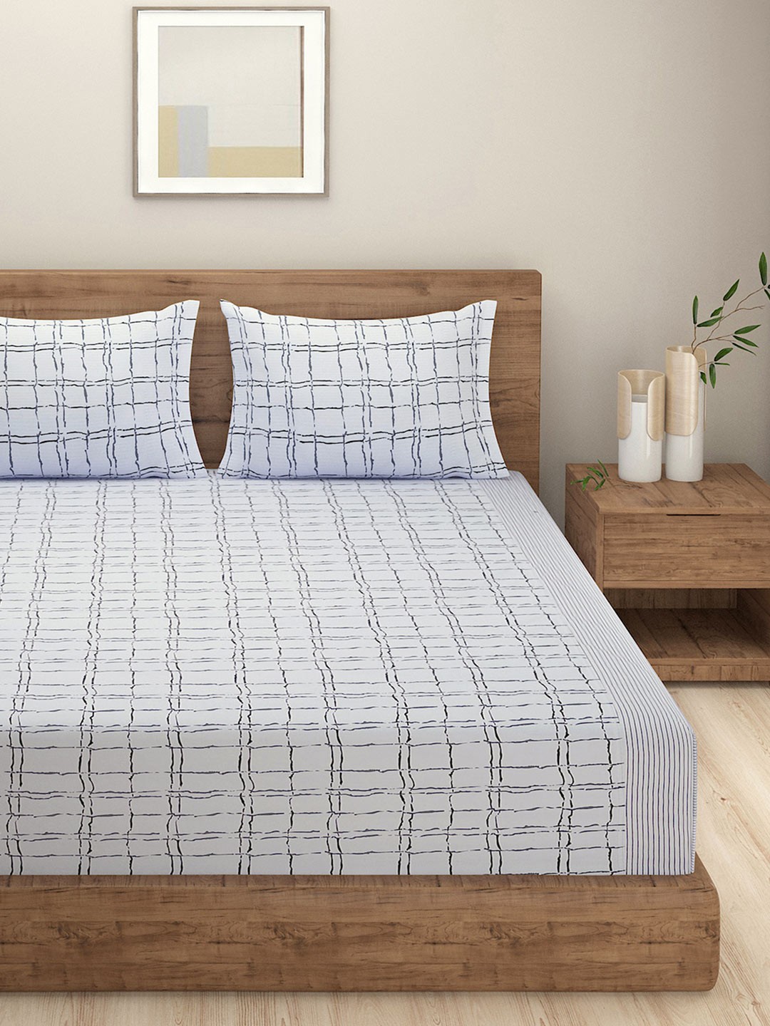 

SWAYAM White 180 TC Fine Cotton Double Fitted Bedsheet with 2 Pillow Covers