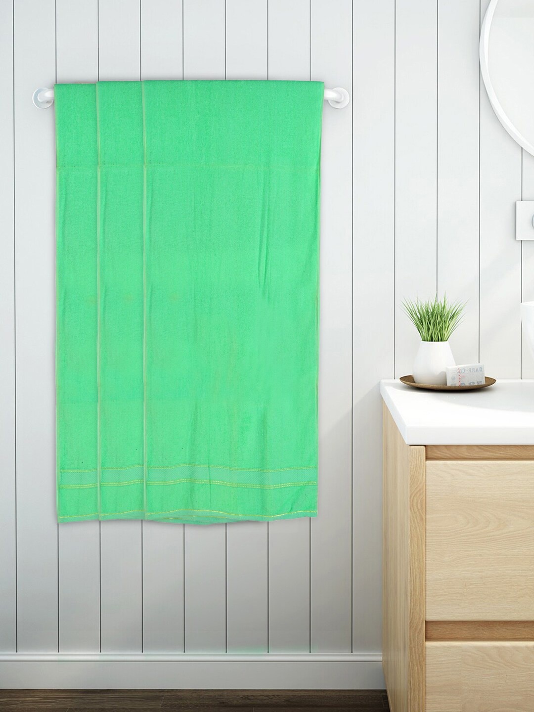

Kuber Industries Set Of 3 Green Solid Pure Cotton 400 GSM Bath Towels