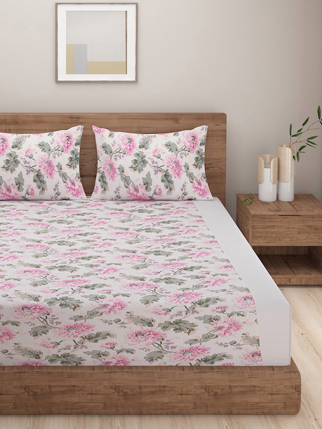 

SWAYAM Cream-Coloured 180 TC Fine Cotton Queen Bedsheet with 2 Pillow Covers