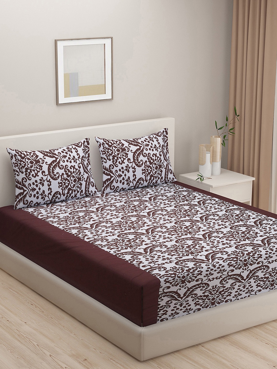 

SWAYAM Brown Motif Print Shades Of Paradise 200 TC Cotton King Bedsheet Set