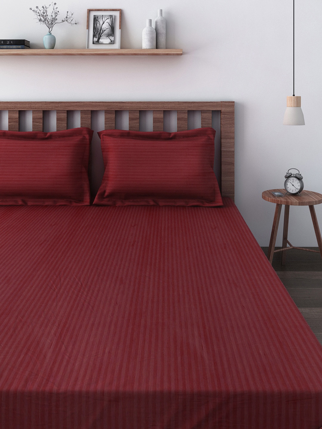 

SWAYAM Maroon 380 TC Fine Cotton Double Fitted Bedsheet with 2 Pillow Covers