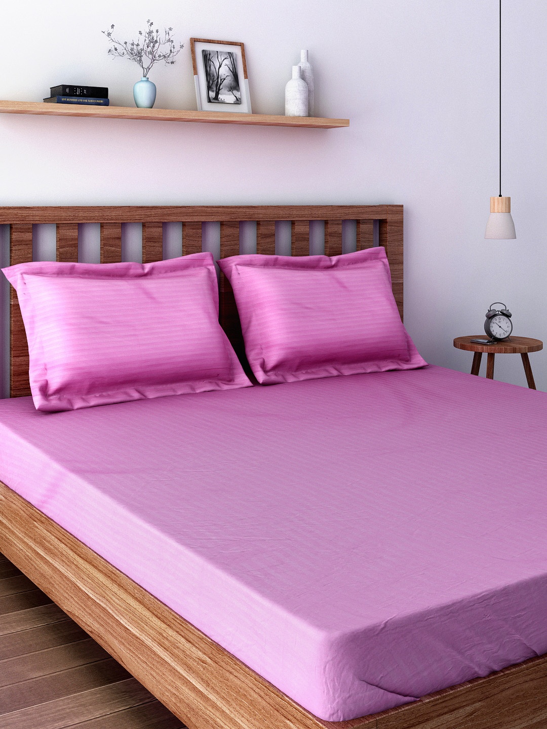 

SWAYAM Pink 210 TC Fine Cotton Double Fitted Bedsheet with 2 Pillow Covers