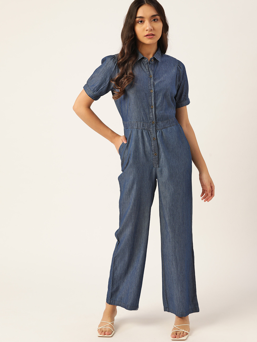 

DressBerry Navy Blue Cotton Overall Basic Jumpsuit