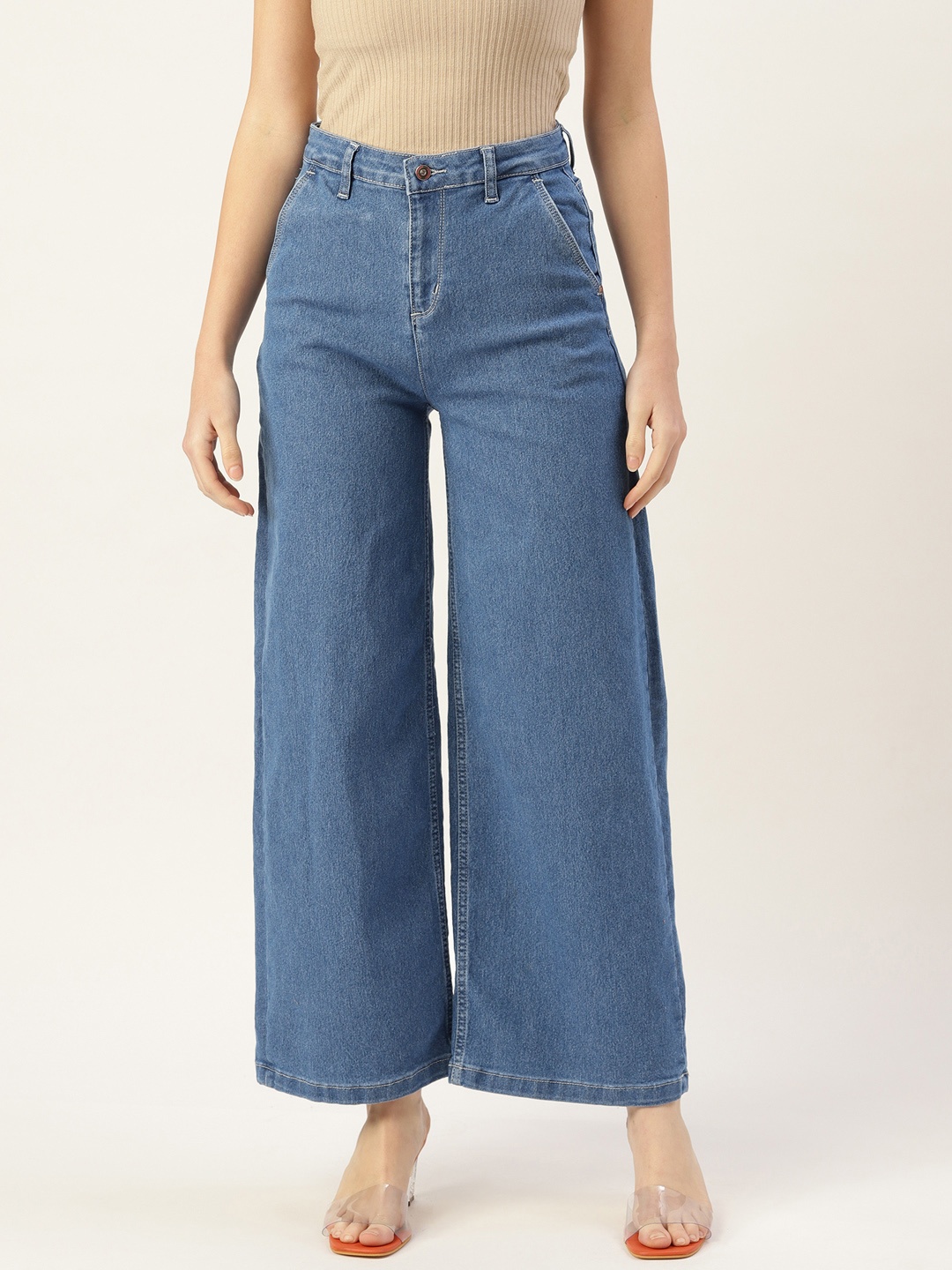 

DressBerry Women Blue Wide Leg High-Rise Stretchable Jeans