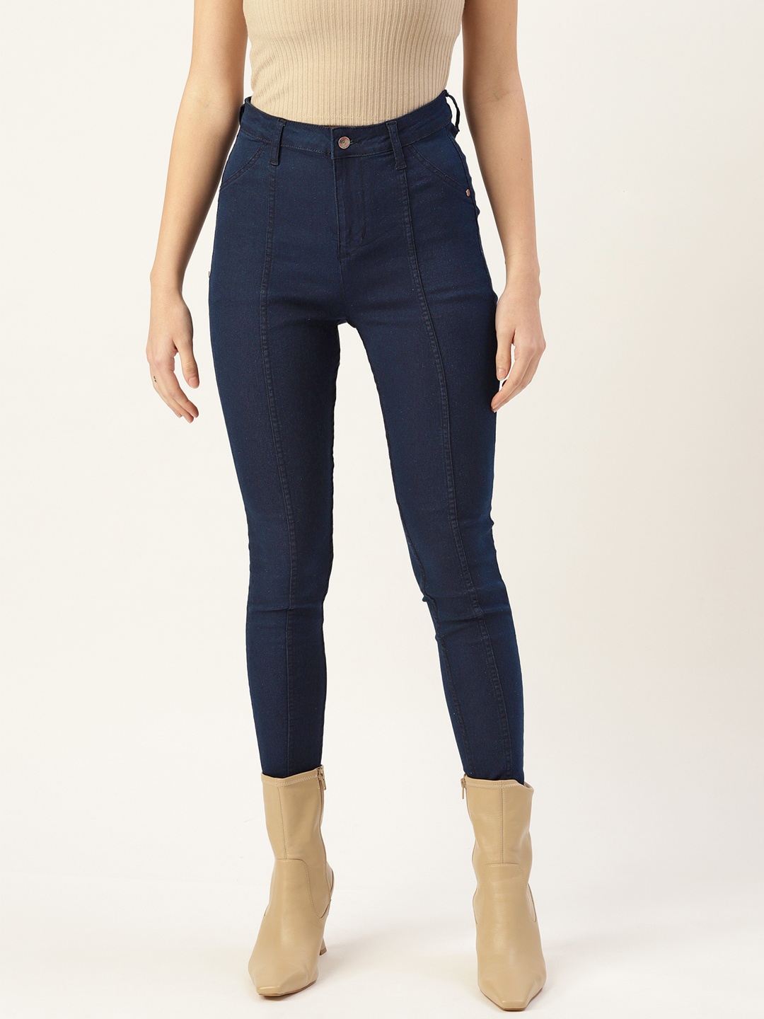 DressBerry Women Navy Blue Skinny Fit Solid Cropped Jeggings