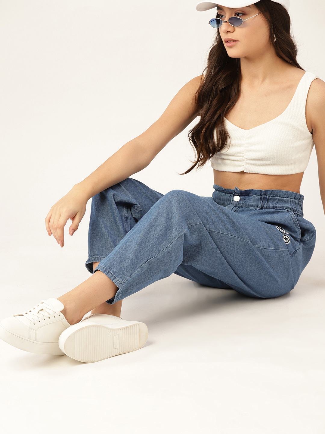 

DressBerry Women Blue Slouchy Fit High-Rise Jeans with Paper Bag Waist
