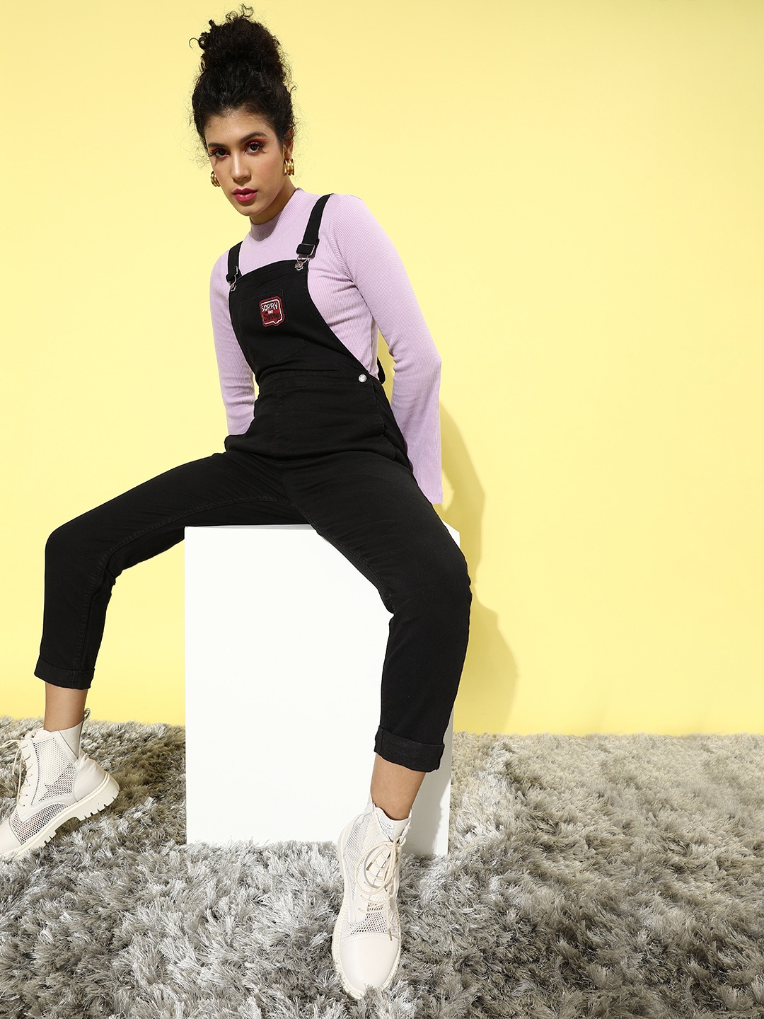 

DressBerry Women Stylish Black Graphic Dungarees