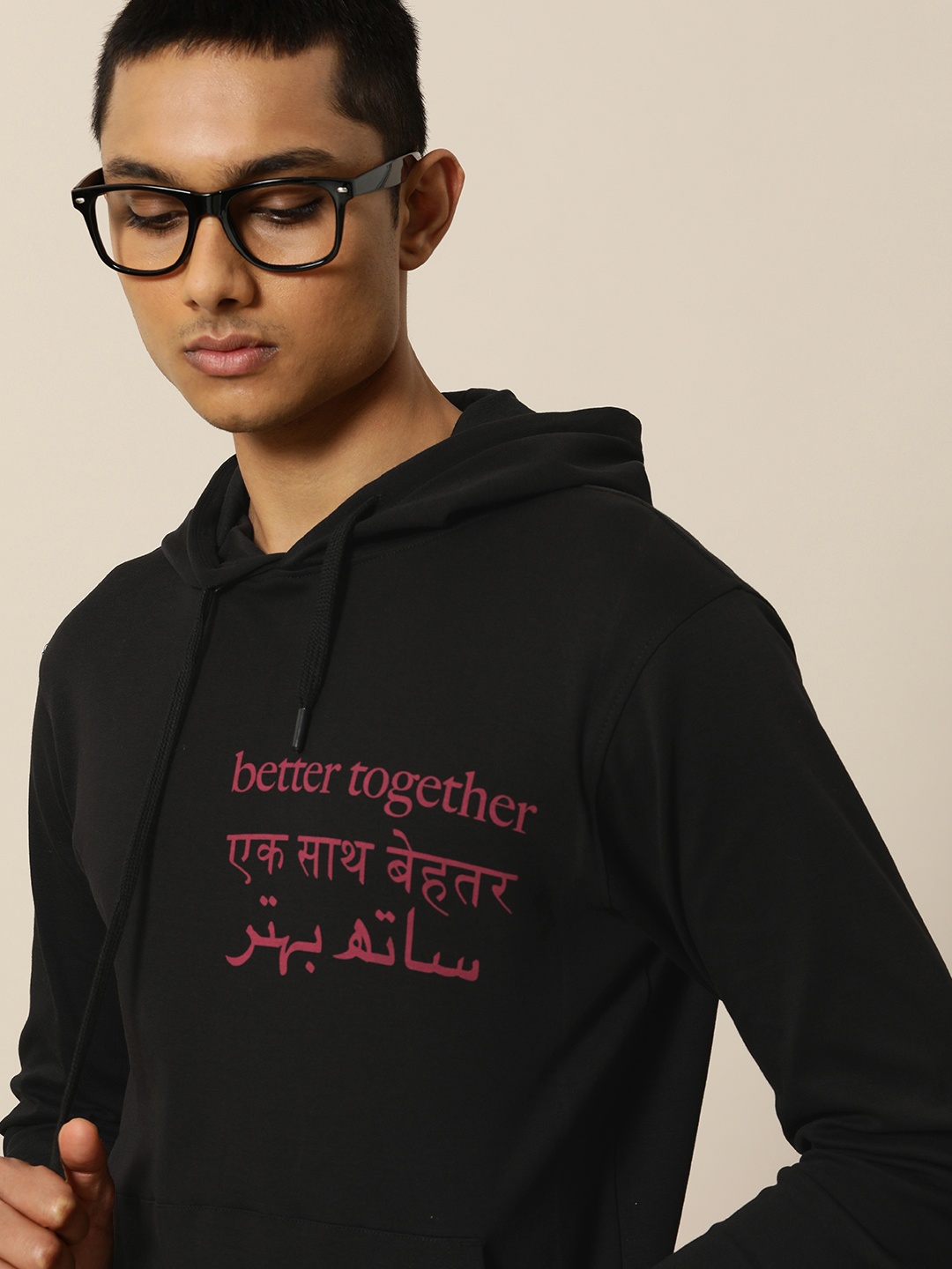 

Mr Bowerbird Men Black Back Floral Printed Hooded Pure Cotton Sweatshirt