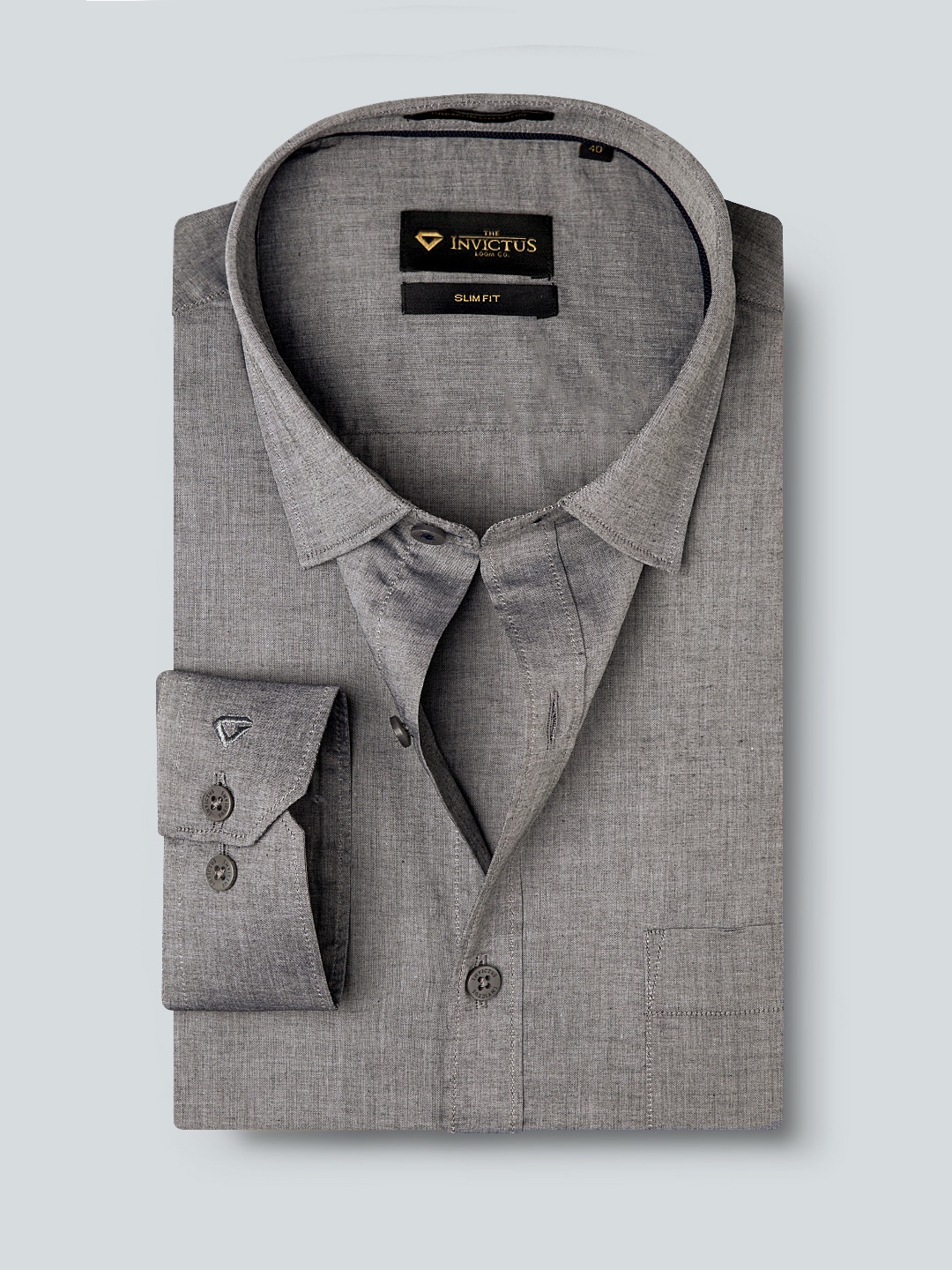 

INVICTUS Men Grey Slim Fit Solid Pure Cotton Opaque Formal Shirt
