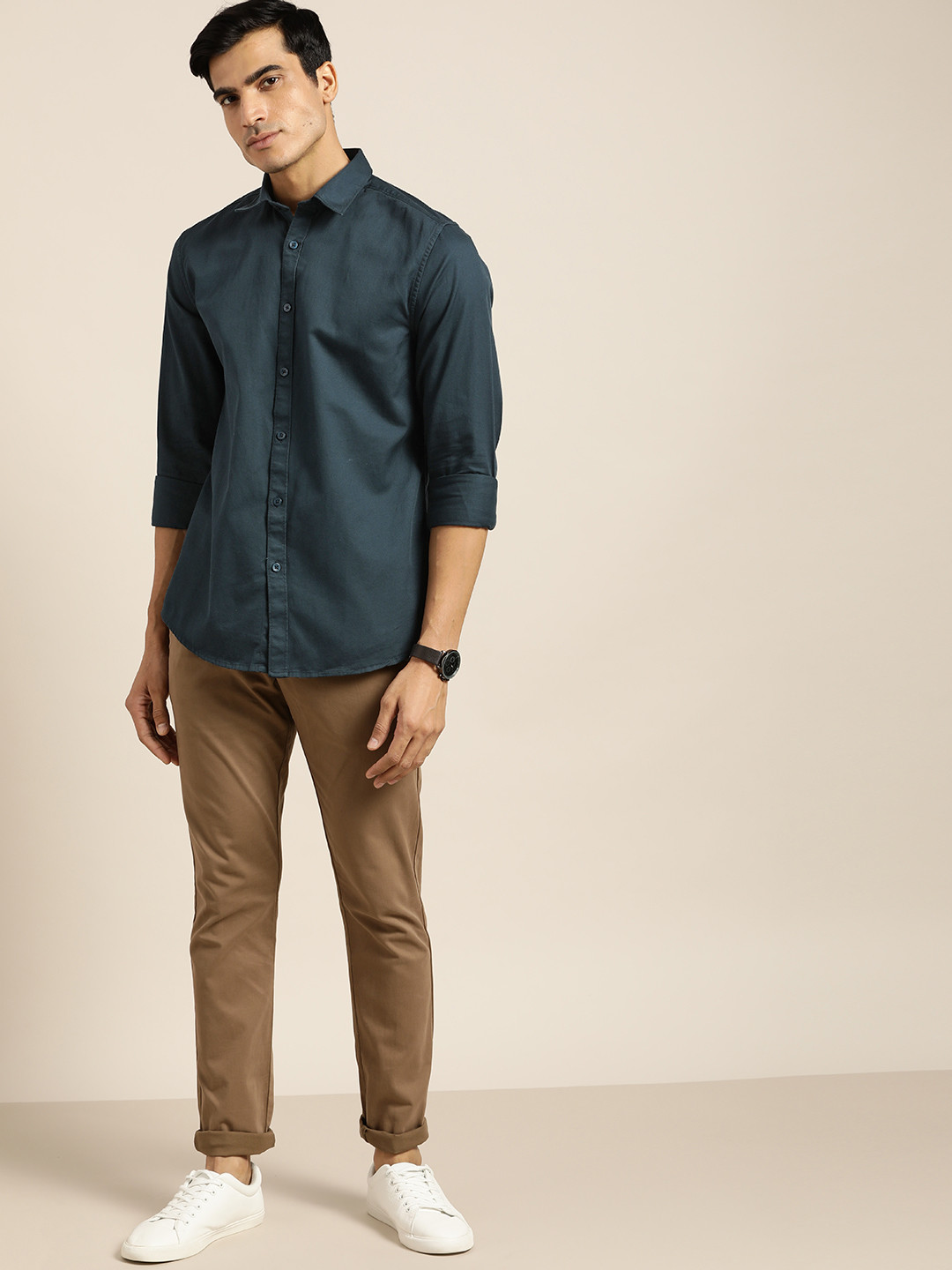 

INVICTUS Men Teal Blue Cotton Solid Twill Casual Shirt