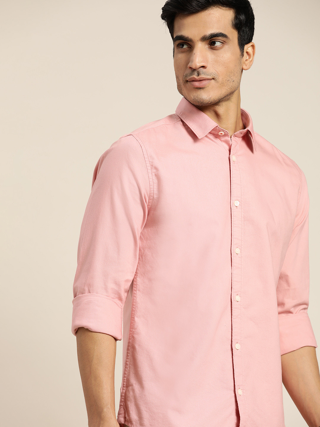 

INVICTUS Men Pink Solid Slim Fit Oxford Weave Cotton Casual Shirt