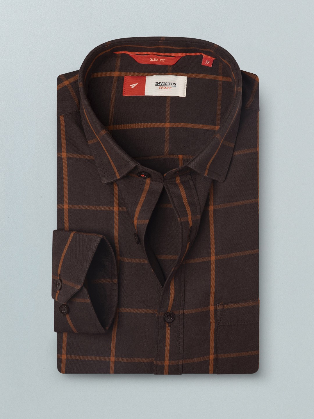 

INVICTUS Men Brown Pure Cotton Slim Fit Windowpane Checks Casual Shirt