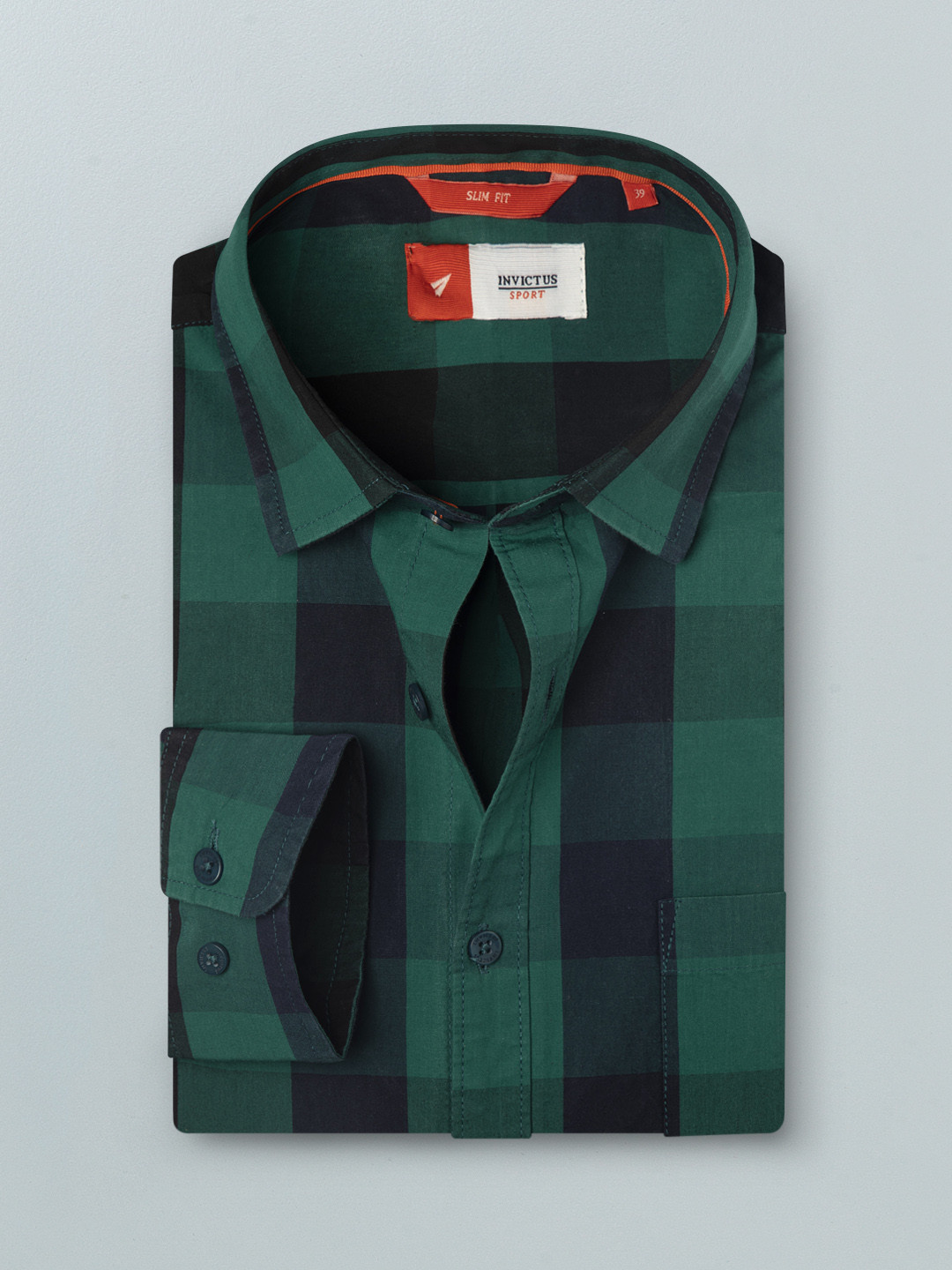 

INVICTUS Men Green Gingham Checked Pure Cotton Casual Shirt