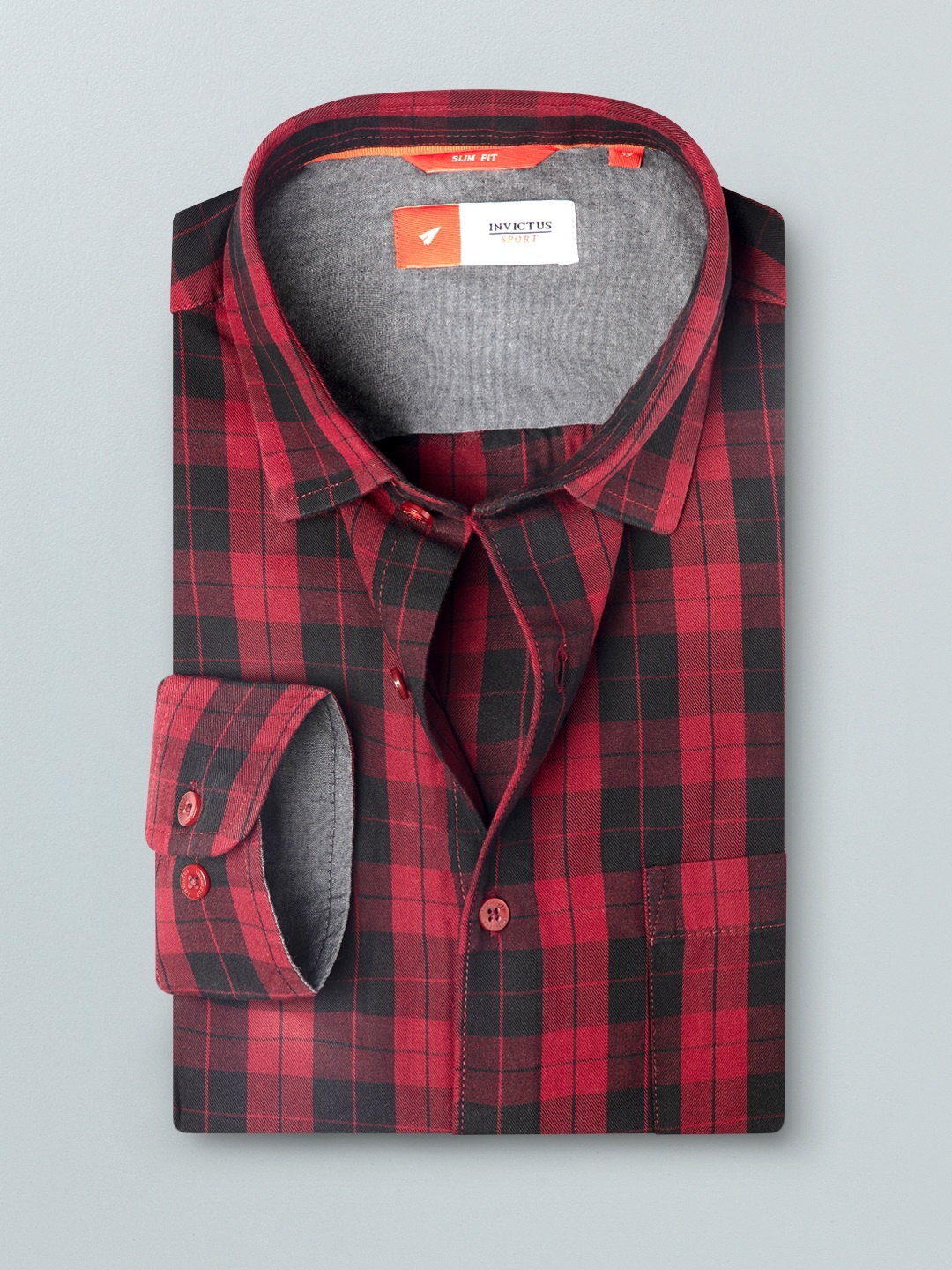 

INVICTUS Men Black & Red Checked Slim Fit Casual Cotton Shirt
