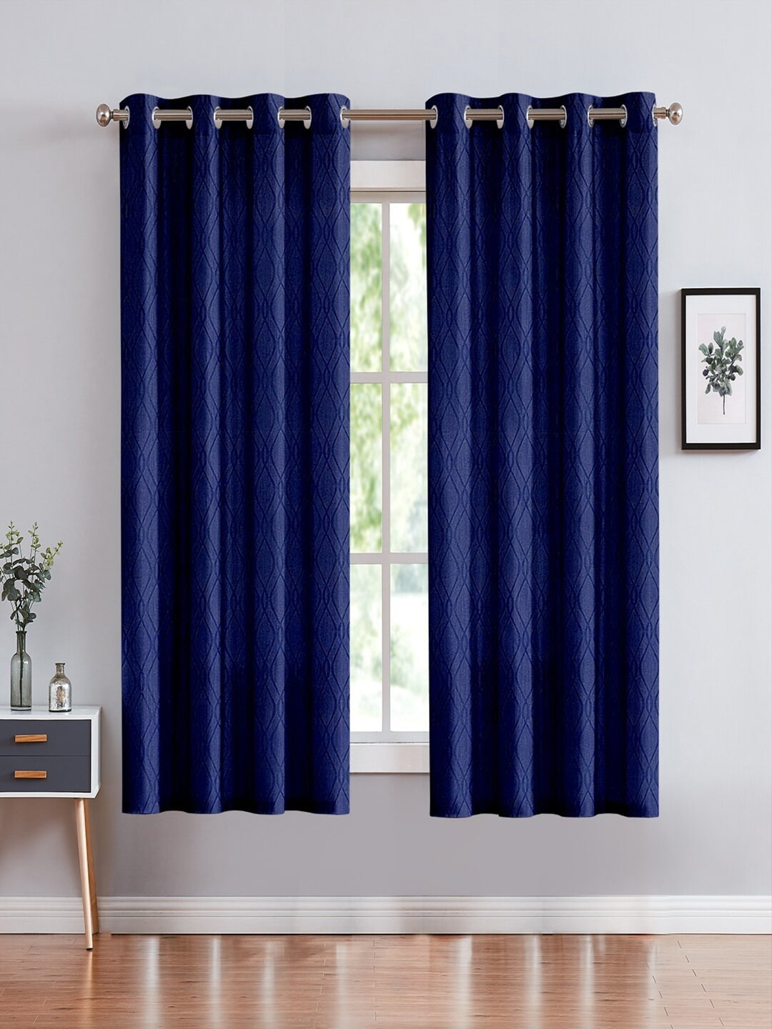 

Cortina Blue Set of 2 Geometric Room Darkening Window Curtain