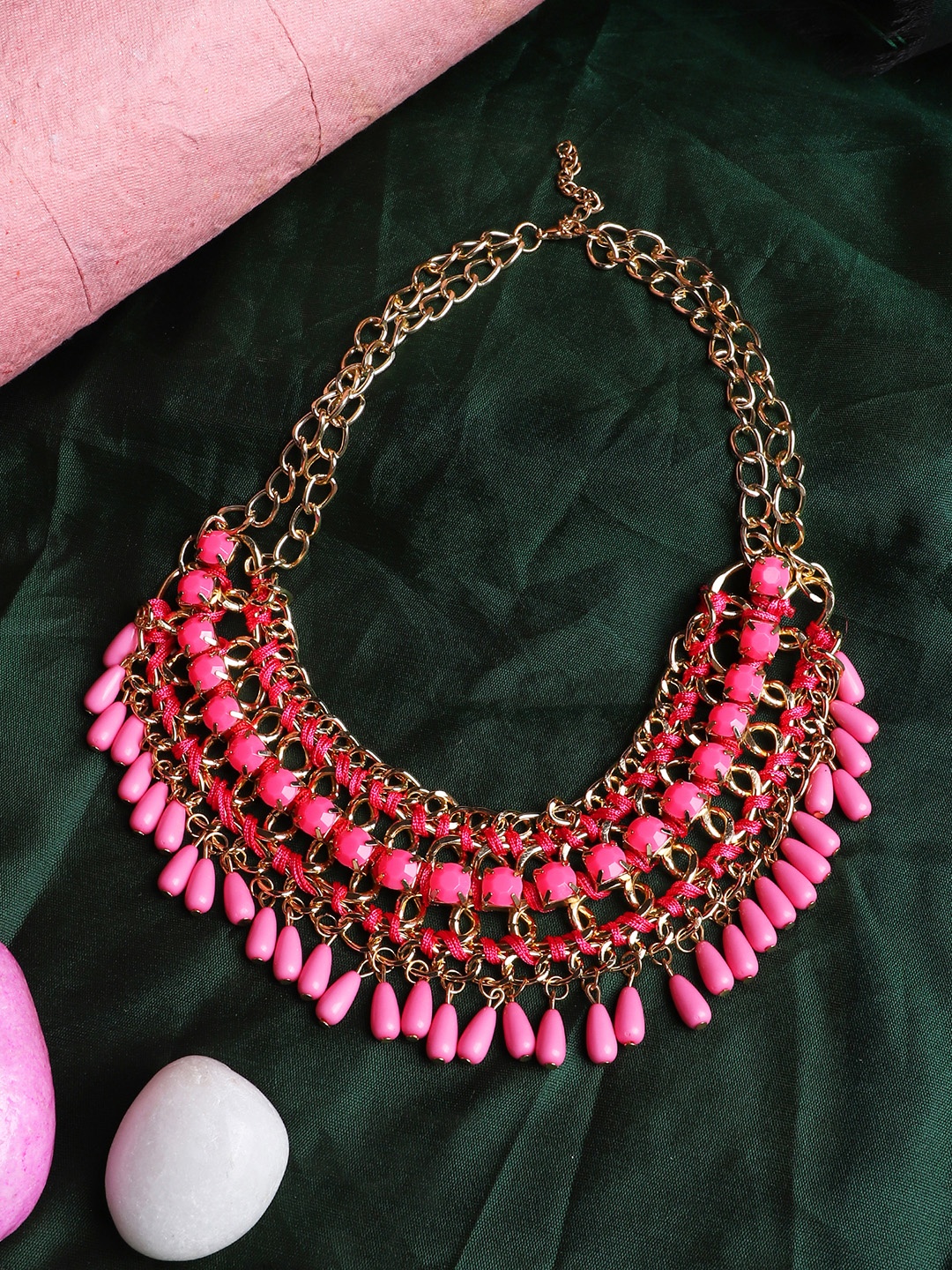 

AQUASTREET Pink & Gold-Toned Gold-Plated Bohemian Necklace