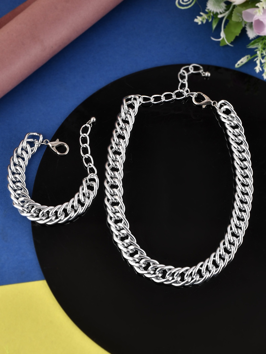 

AQUASTREET Silver-Plated Cuban Link Heavy Chain Jewellery Set