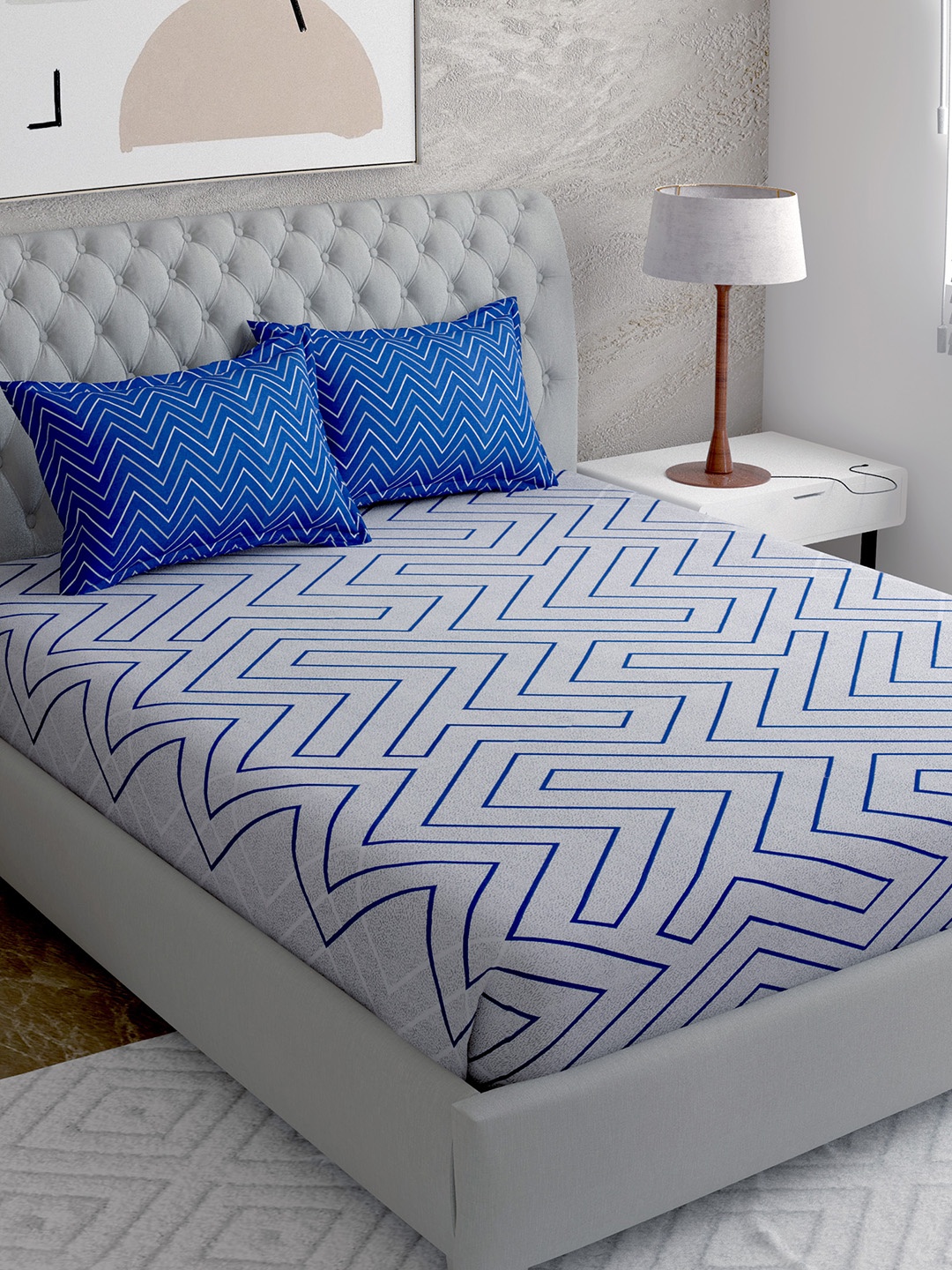 

EverHOME Blue & Off White Striped 144 TC Queen Bedsheet with 2 Pillow Covers