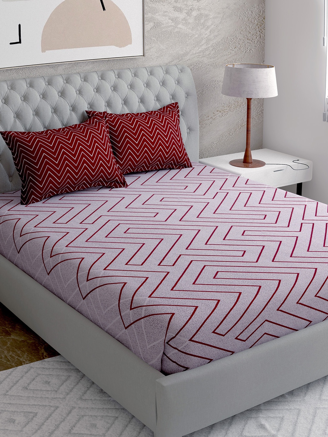 

EverHOME Brown & Pink Striped 144 TC Queen Bedsheet with 2 Pillow Covers