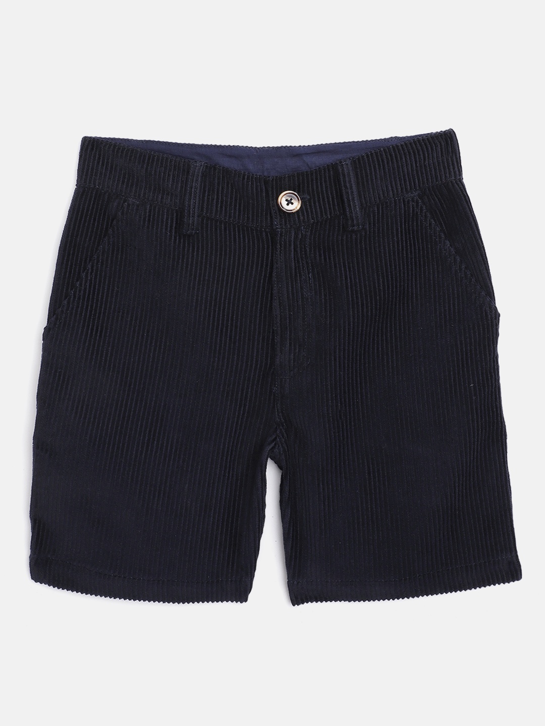 

Cherry Crumble Boys Navy Blue Self Striped Corduroy Mid-Rise Regular Shorts