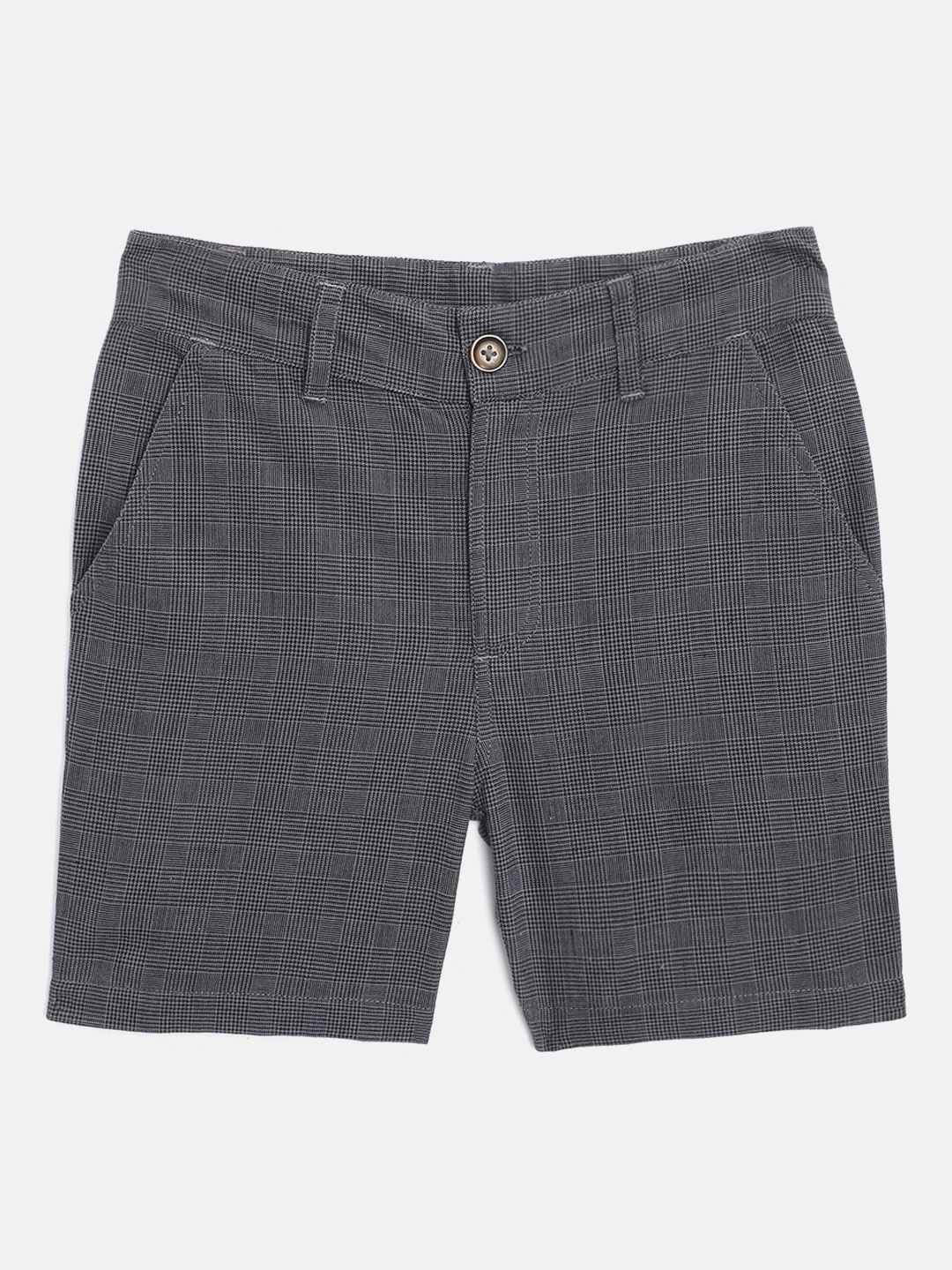 

Cherry Crumble Boys Charcoal Grey Glen Checked Mid-Rise Regular Shorts