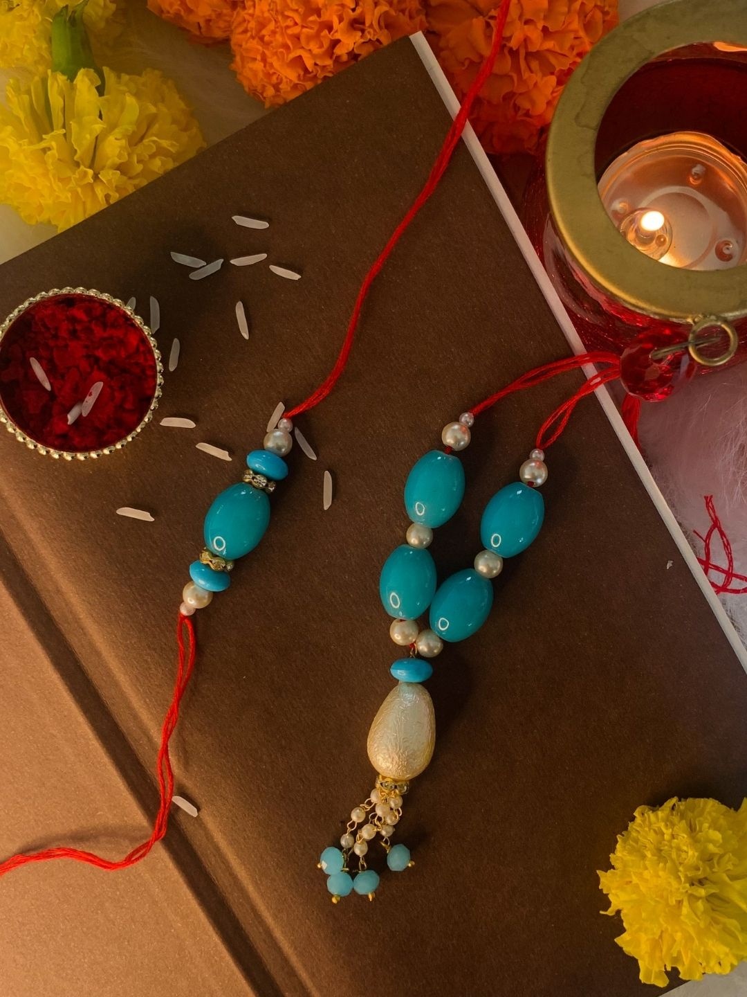 

I Jewels Set Of 2 Blue Beaded Bhaiya Bhabhi Rakhis