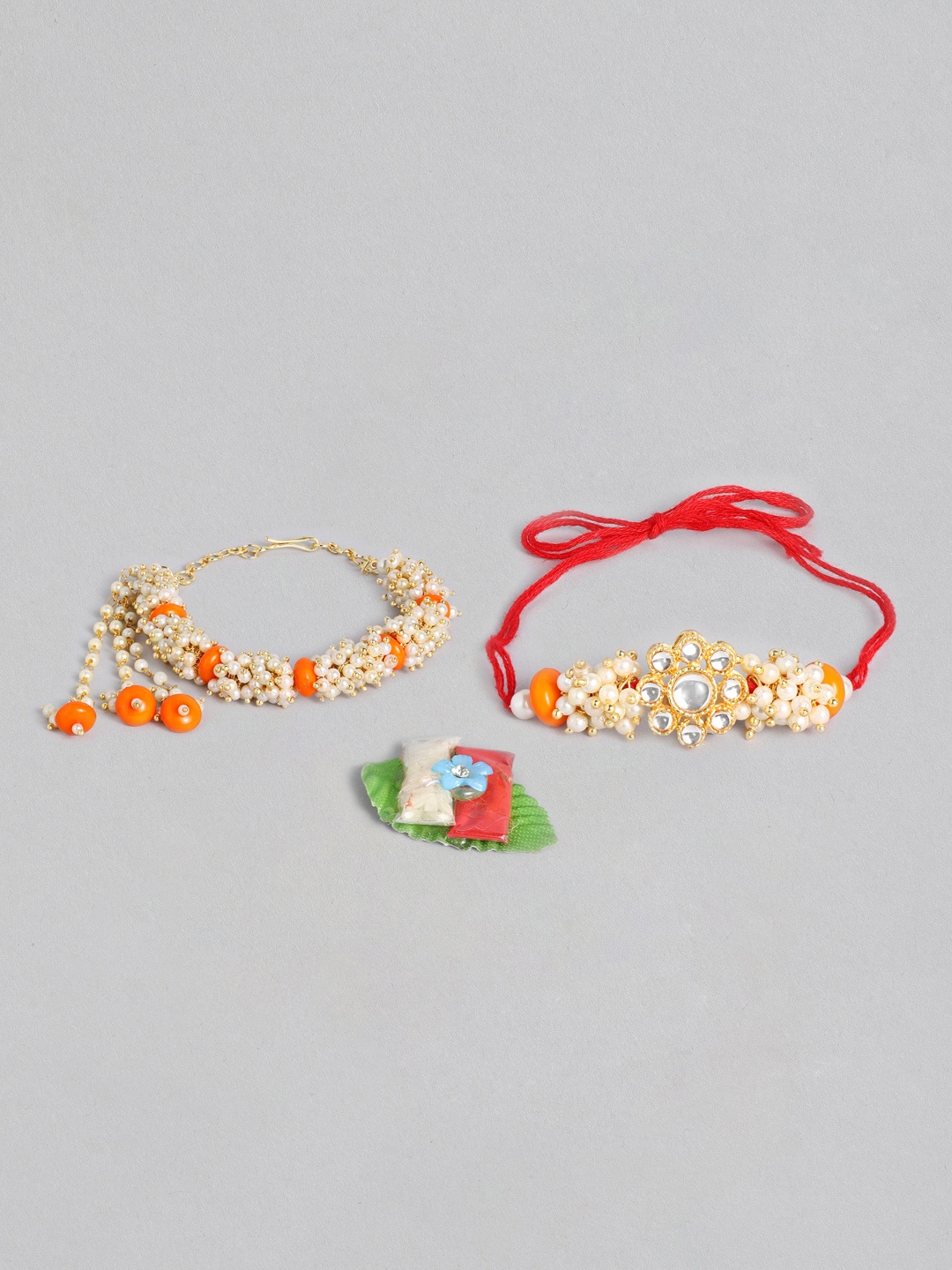 

I Jewels Set Of 2 White & Orange Embellished Bhaiya Bhabhi Rakhis