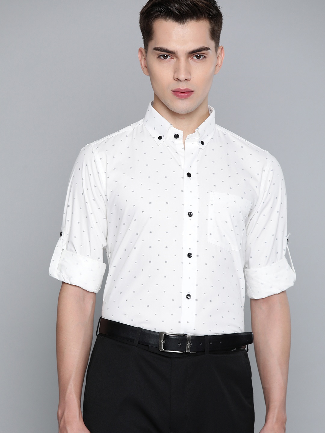 

DENNISON Men White Smart Slim Fit Opaque Printed Formal Shirt
