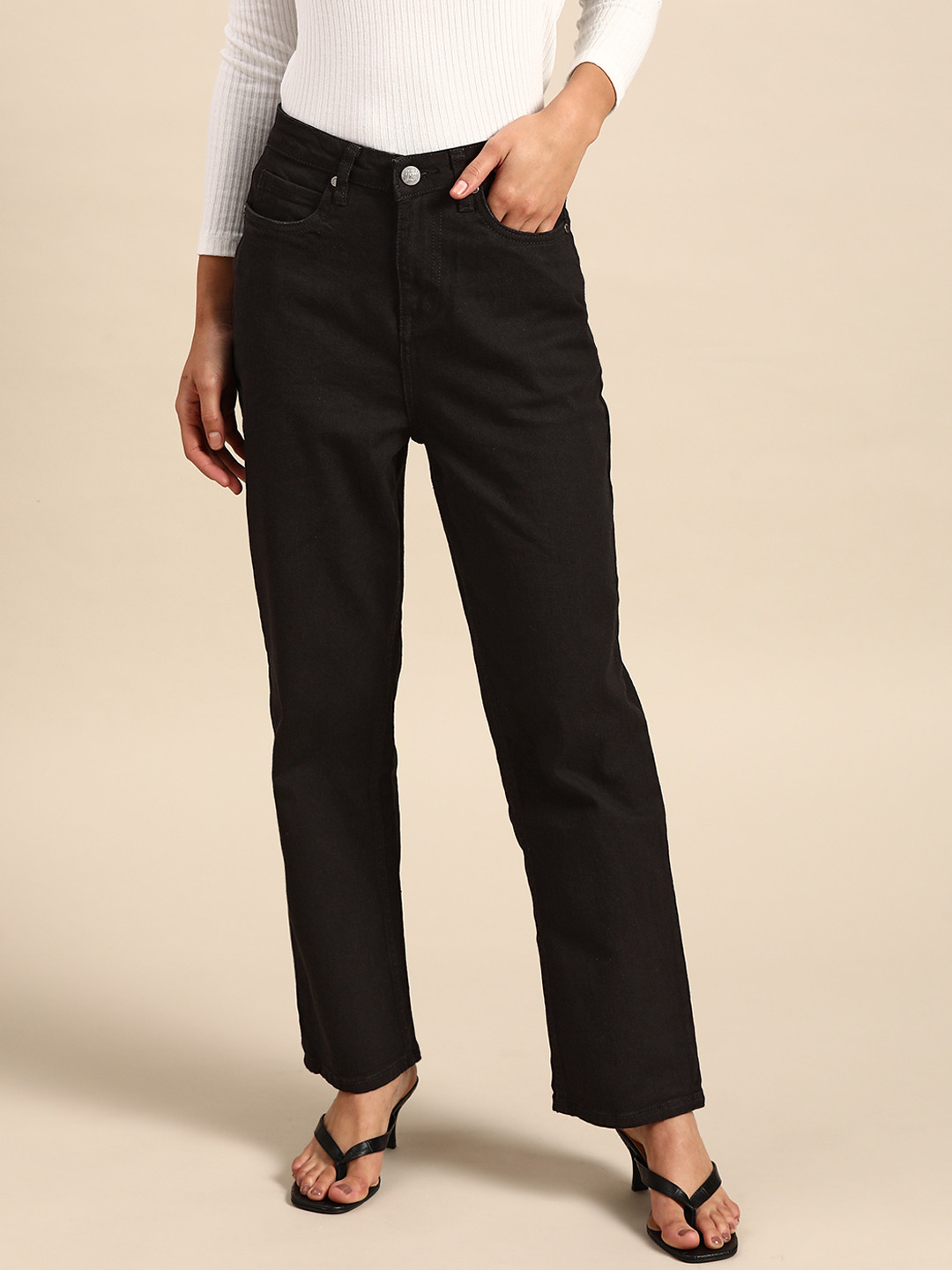 

all about you Women Black Straight Fit High-Rise Stretchable Jeans