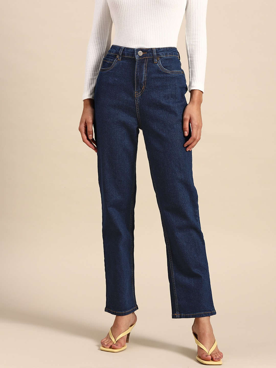 

all about you Women Navy Blue Straight Fit High-Rise Stretchable Jeans