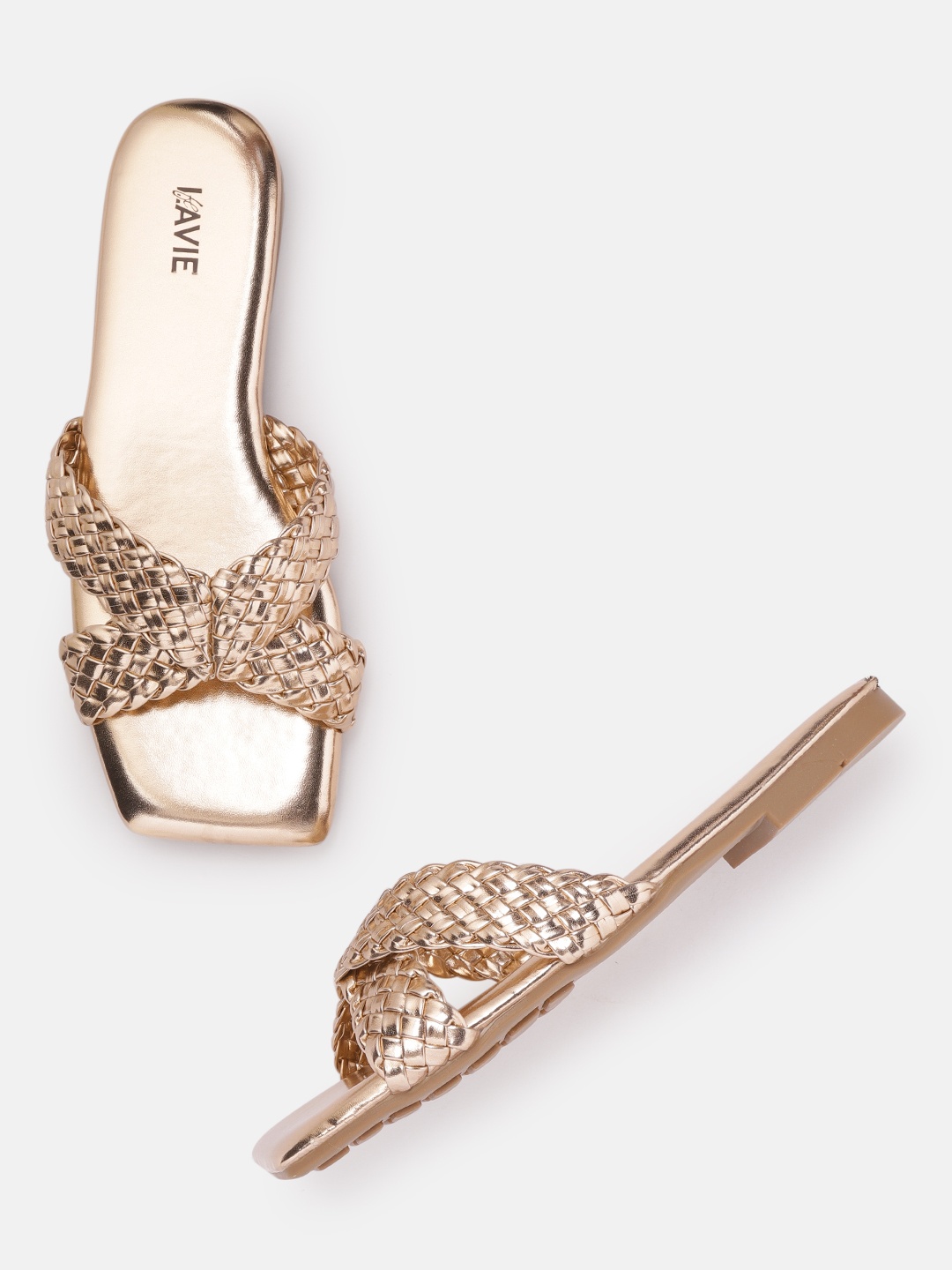 

Lavie Women Rose Gold-Toned Braided Open Toe Flats