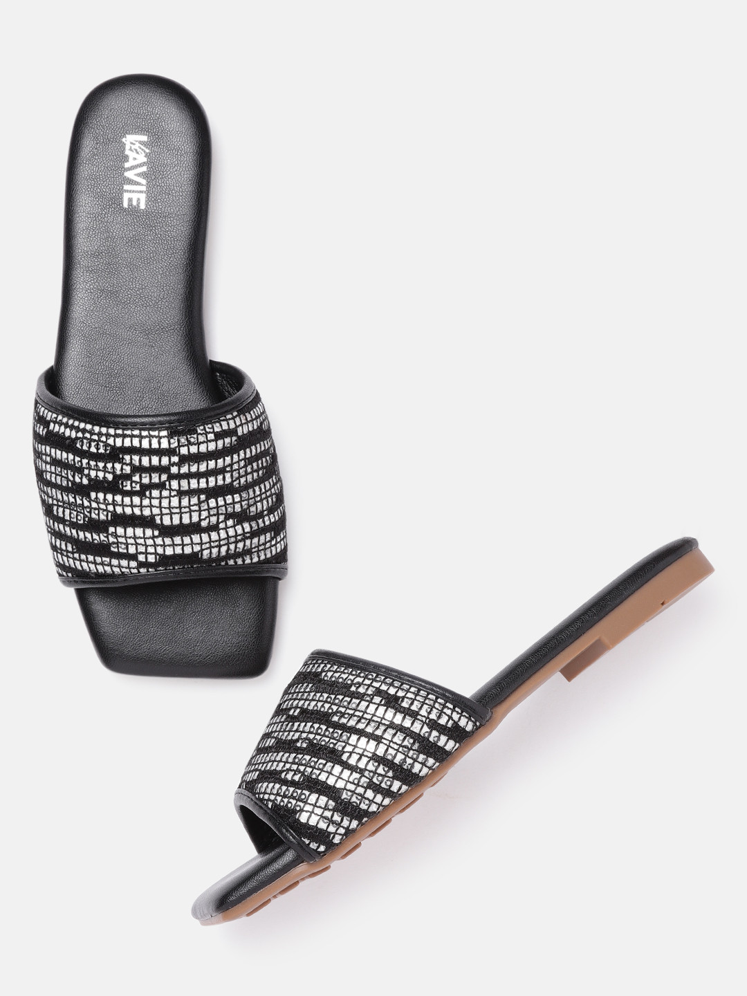 

Lavie Women Black & White Sequinned Open Toe Flats