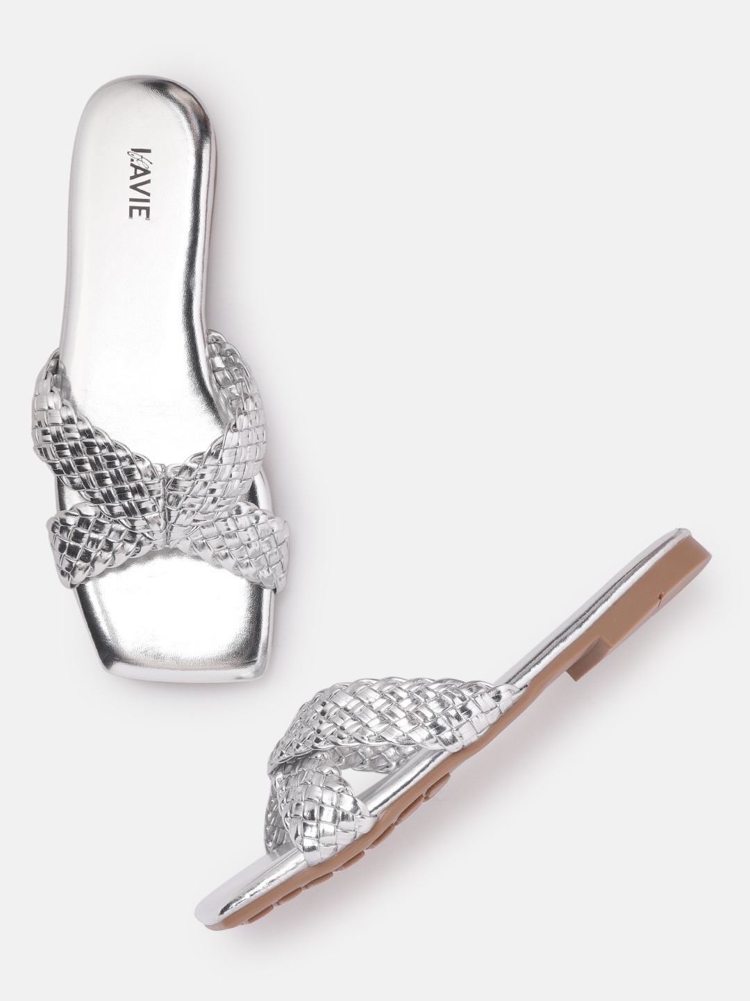 

Lavie Women Silver-Toned Braided Open Toe Flats