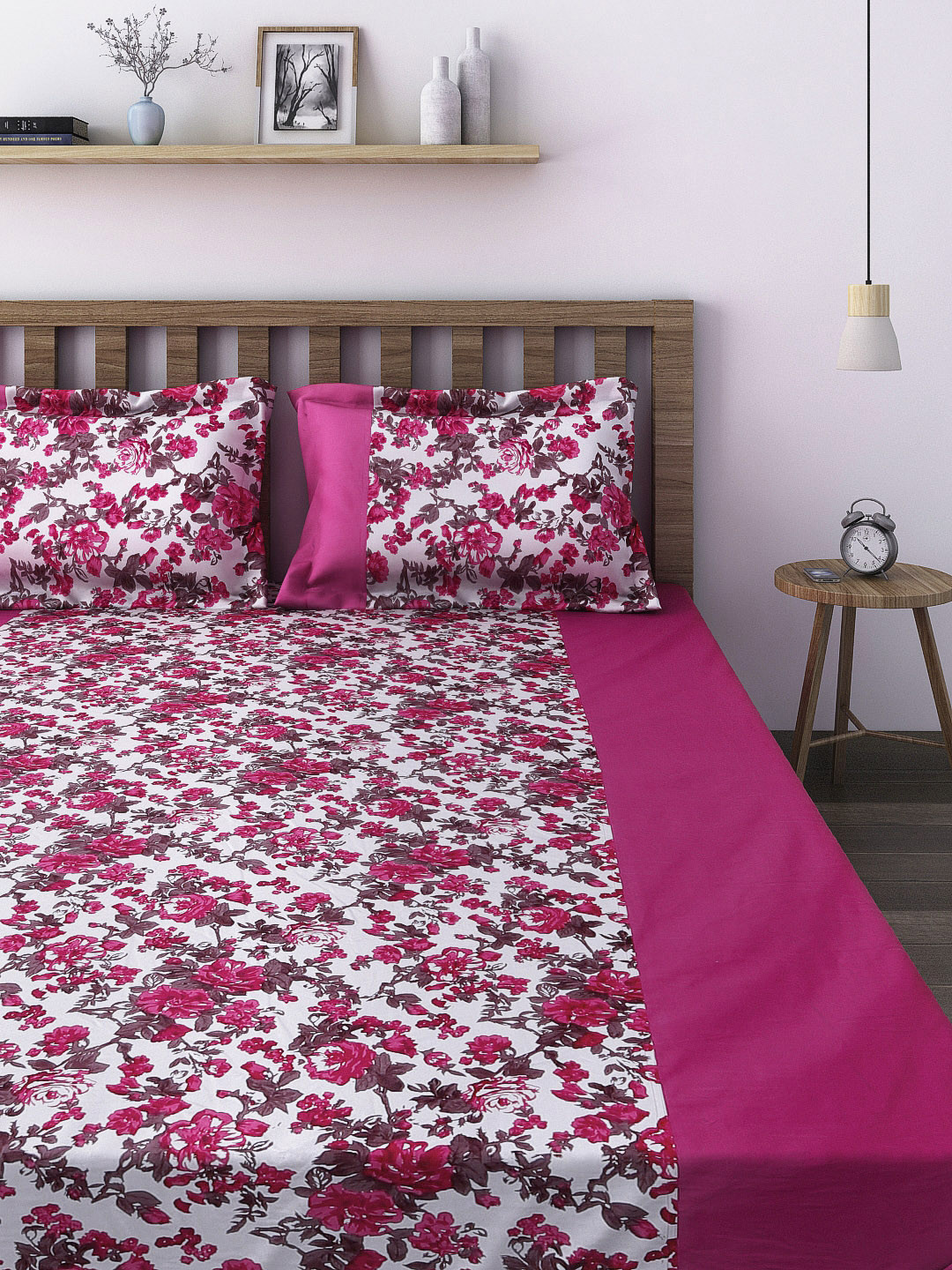 

SWAYAM Magenta Floral Print 180 TC Cotton Double Bedsheet with 2 Pillow Covers