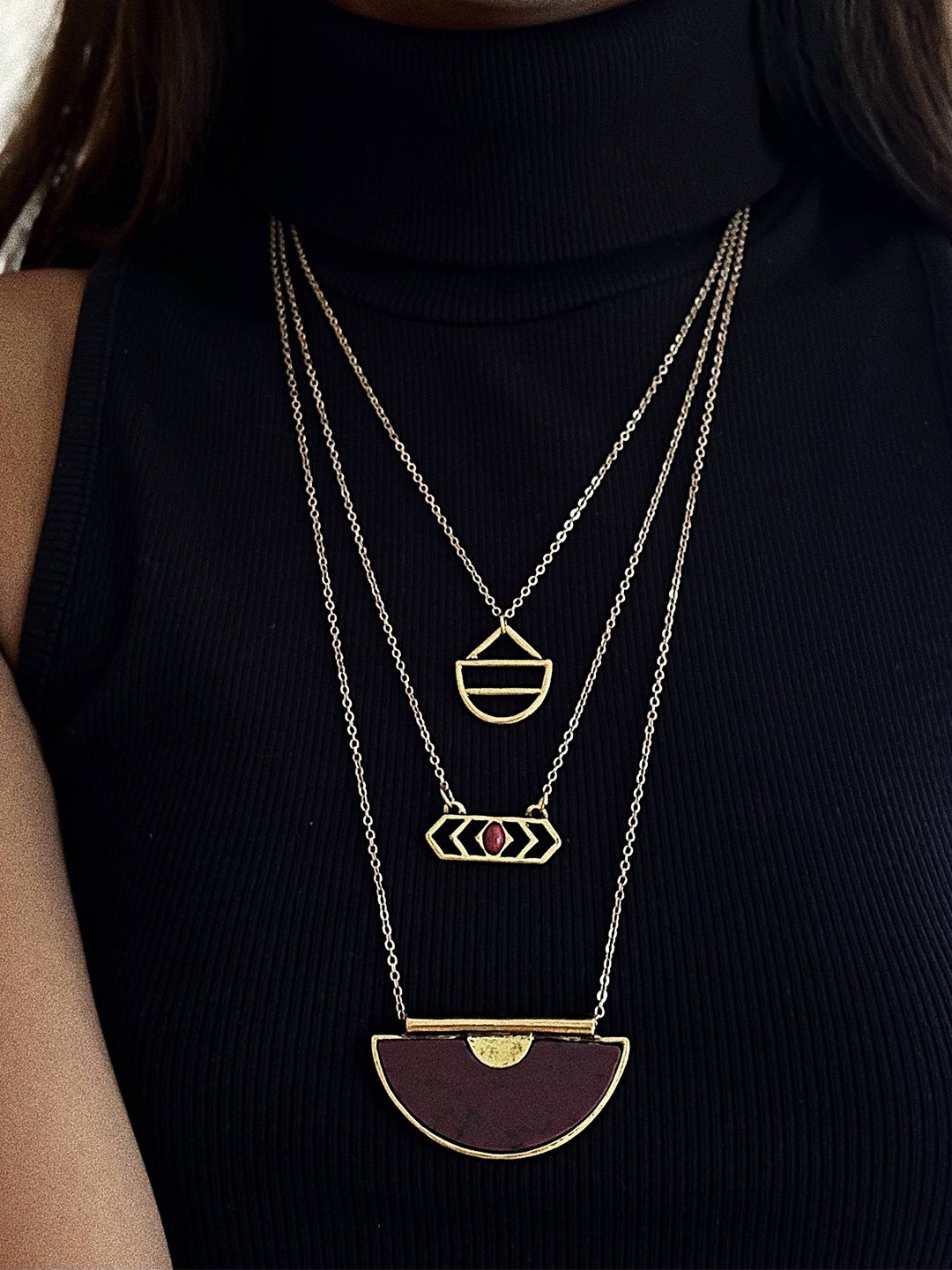 

Ayesha Triple Layered Long Necklace, Gold