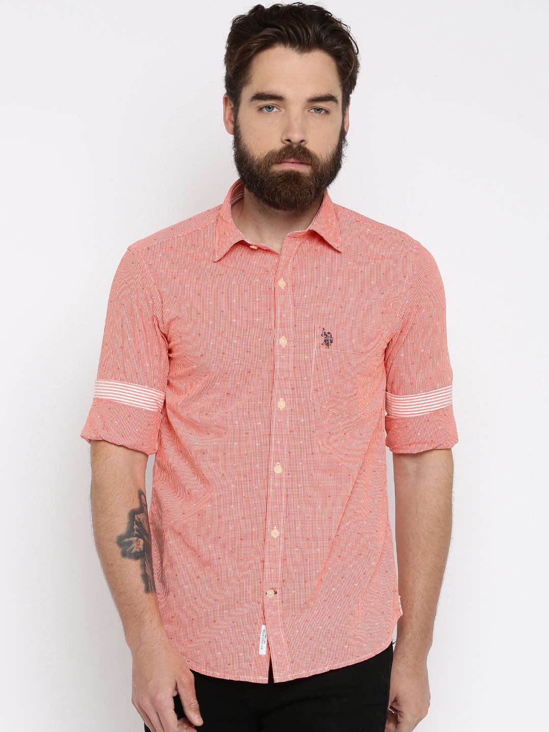 

U.S. Polo Assn. Men Red & White Checked Tailored Fit Casual Shirt