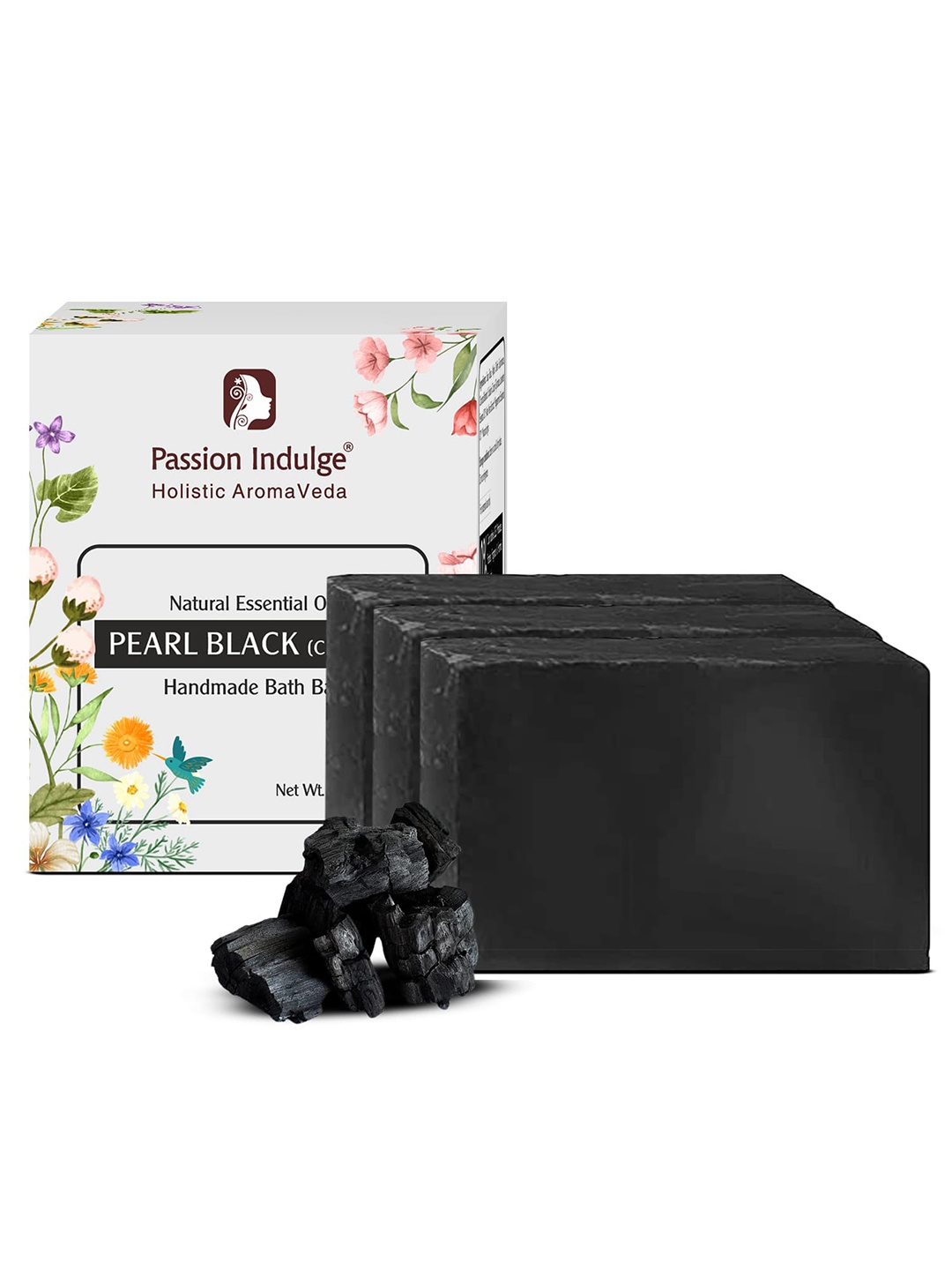 

Passion Indulge Pack of 3 Natural Charcoal Handmade Bath Bar Soaps, White