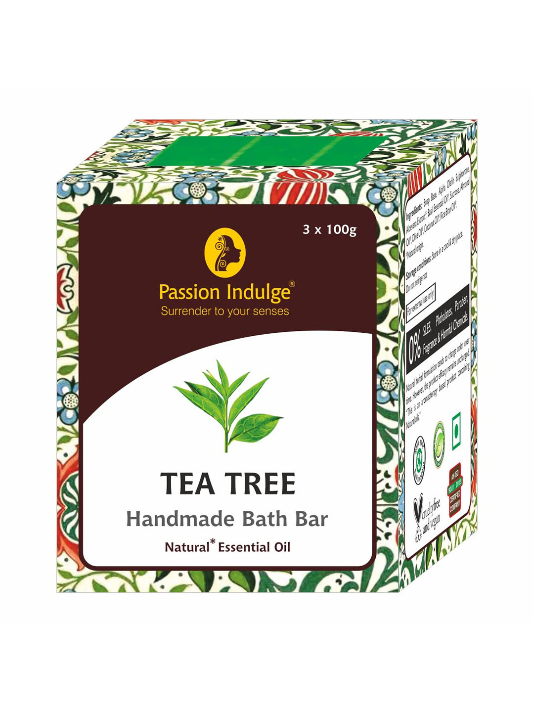 

Passion Indulge Pack of 3 Tea Tree Natural Handmade Bath Bar Soaps, Green