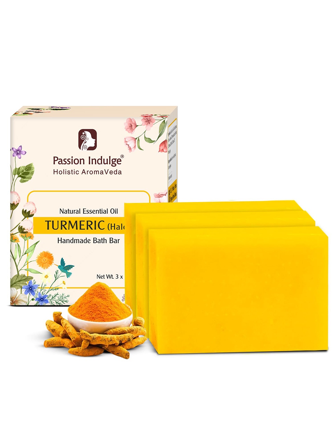 

Passion Indulge Pack of 3 Natural Handmade Turmeric Bath Bar Soaps, White