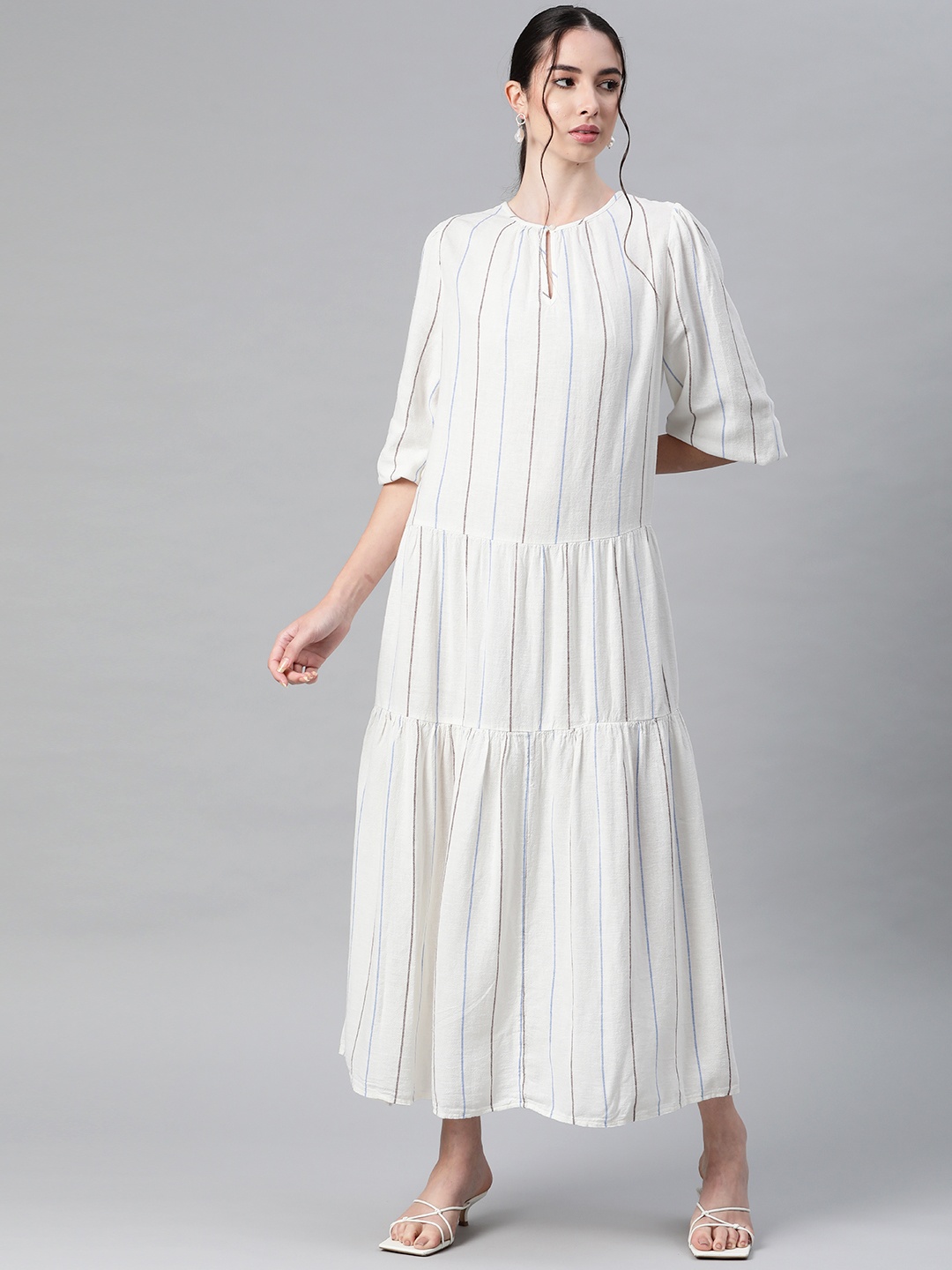 

Marks & Spencer White Keyhole Neck Linen A-Line Maxi Dress