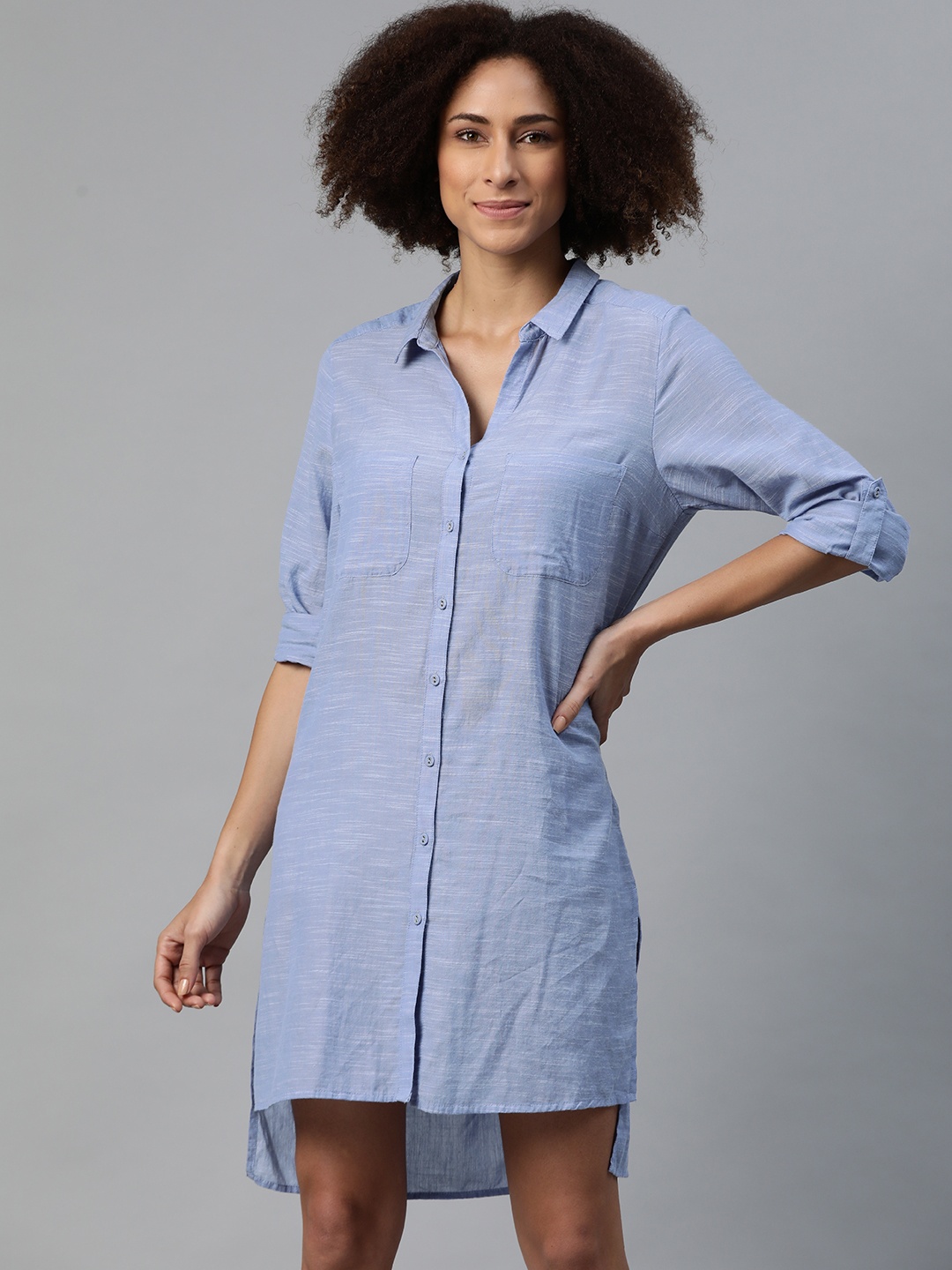 

Marks & Spencer Blue Pure Cotton High-Low Shirt Dress