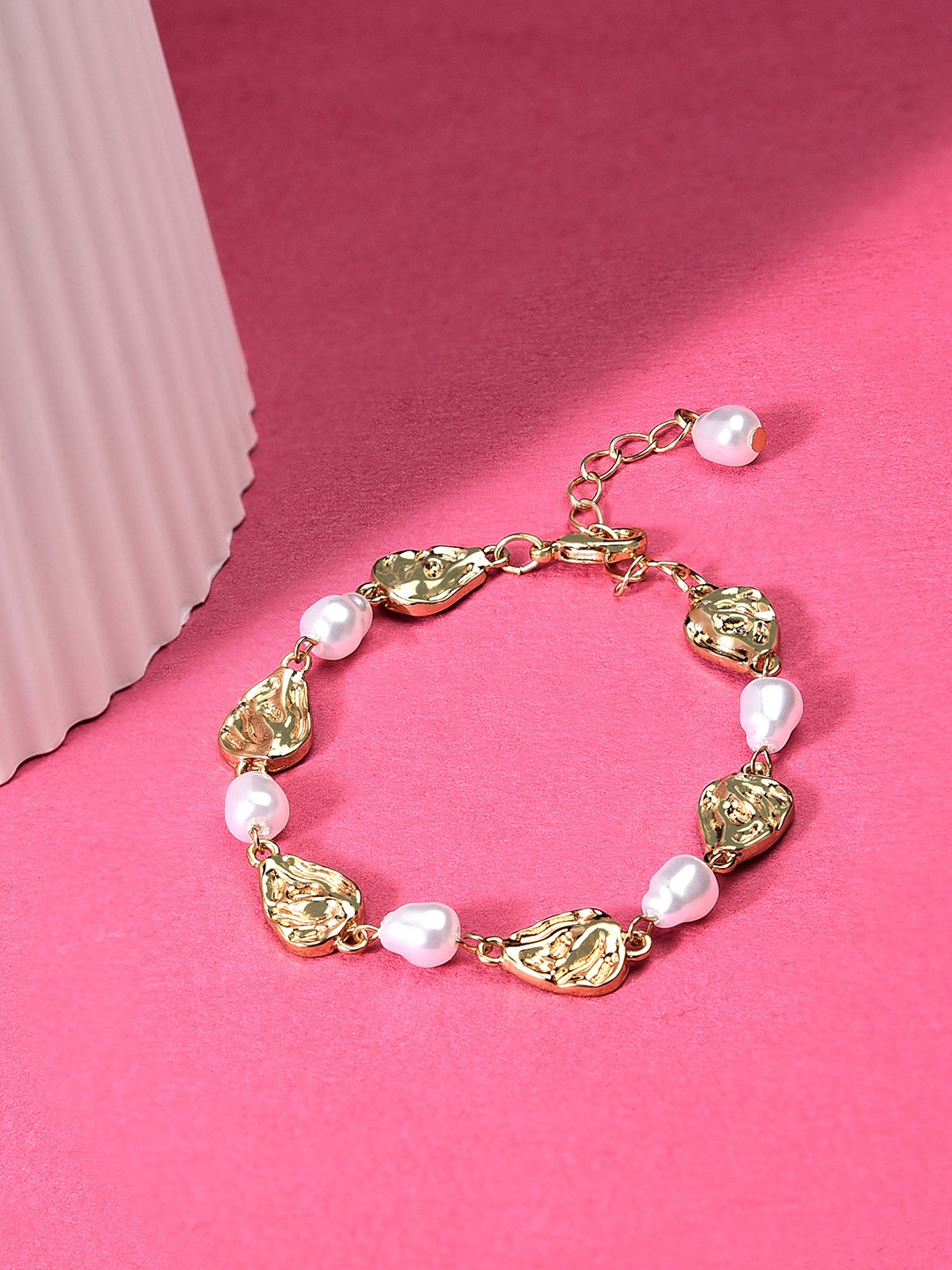 

AMI Women Gold-Toned & White Pearls Gold-Plated Wraparound Bracelet