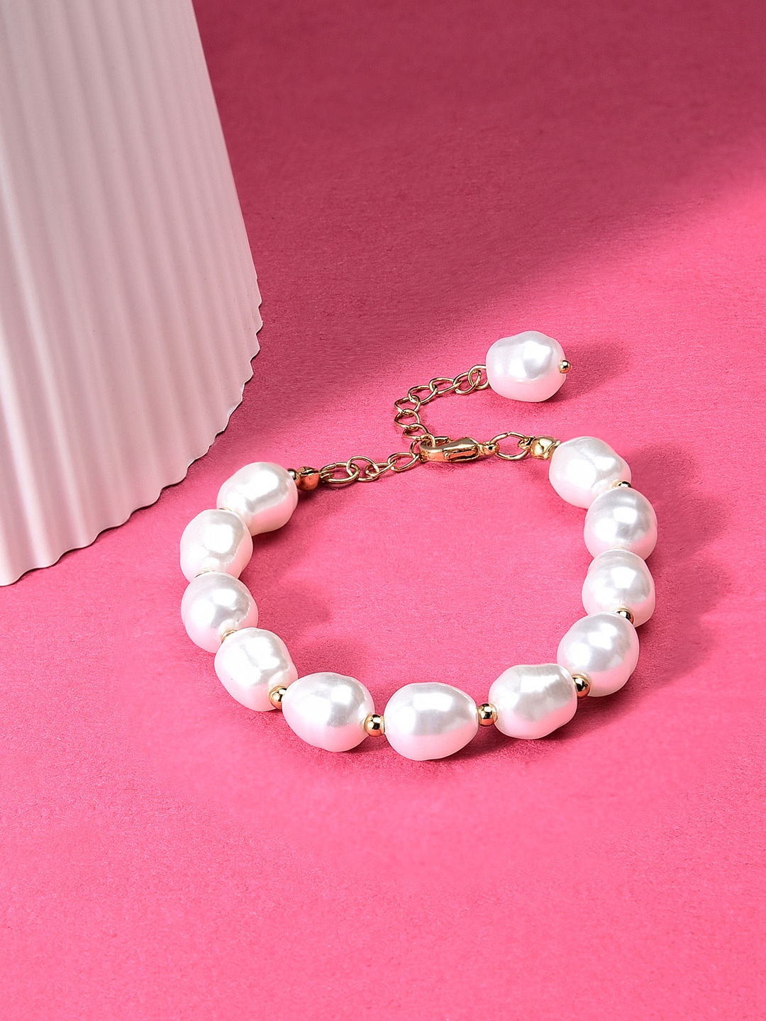 

AMI Women Gold-Plated White Pearls Gold-Plated Wraparound Bracelet