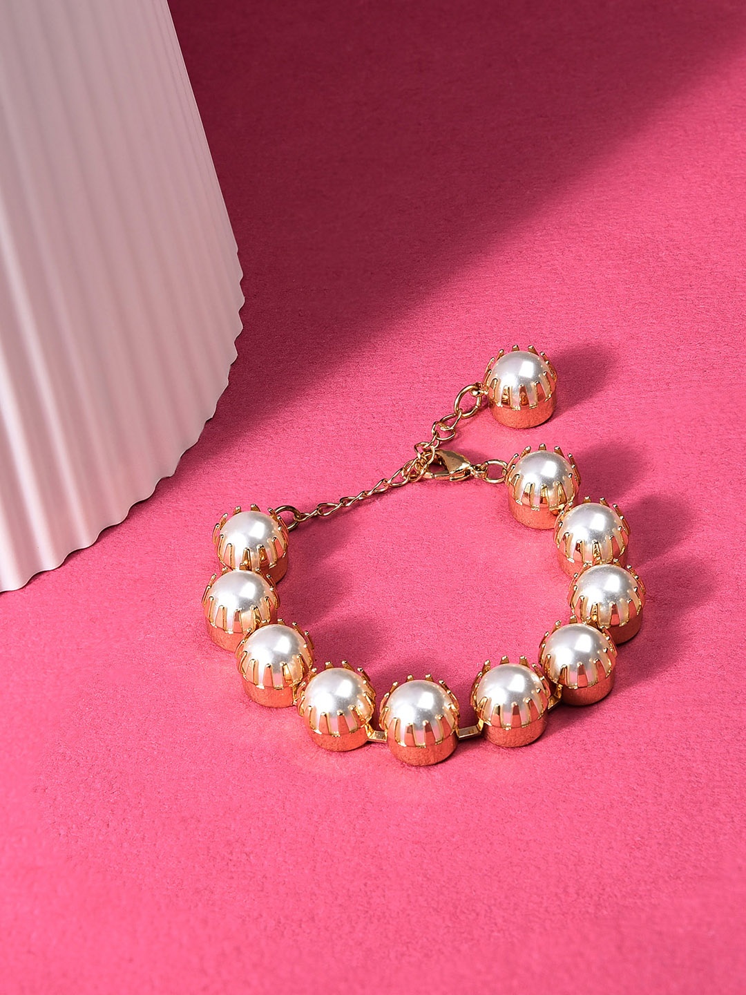 

AMI Women White Pearls Gold-Plated Charm Bracelet