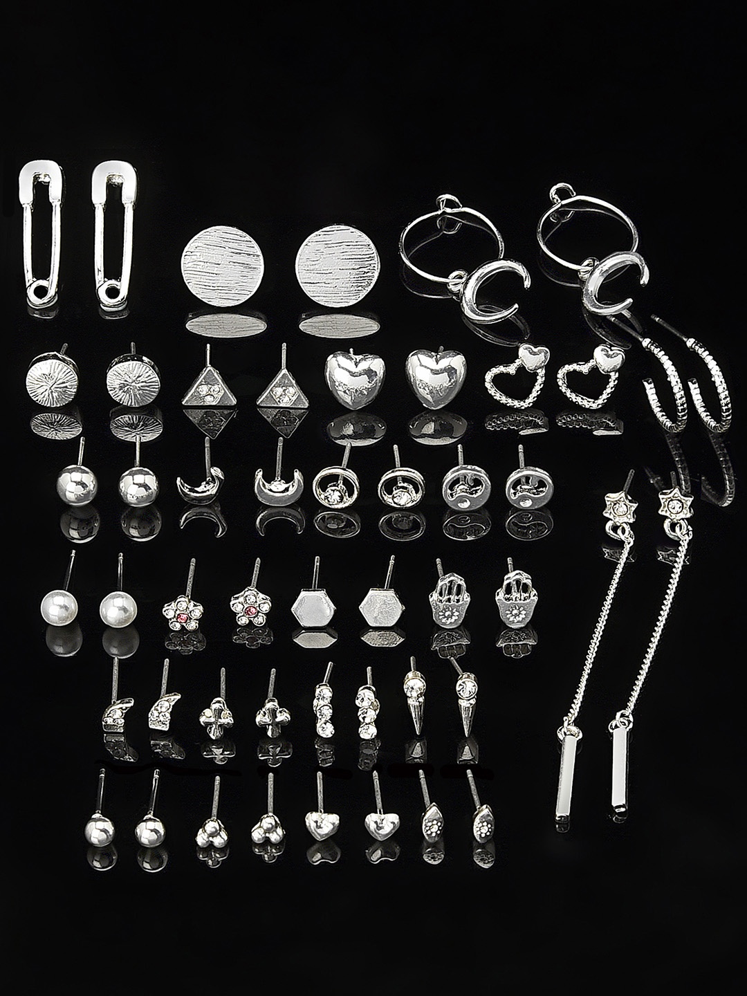 

AMI Women Set Of 25 Silver-Toned Contemporary Studs & Semi-Hoops Earrings