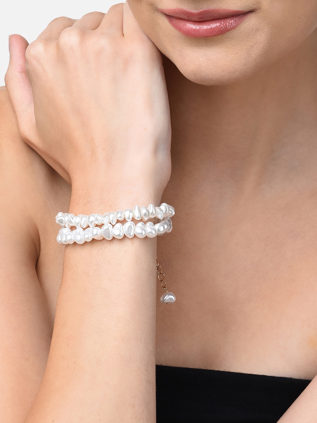 

AMI Women Gold-Toned & White Pearls Gold-Plated Multistrand Bracelet