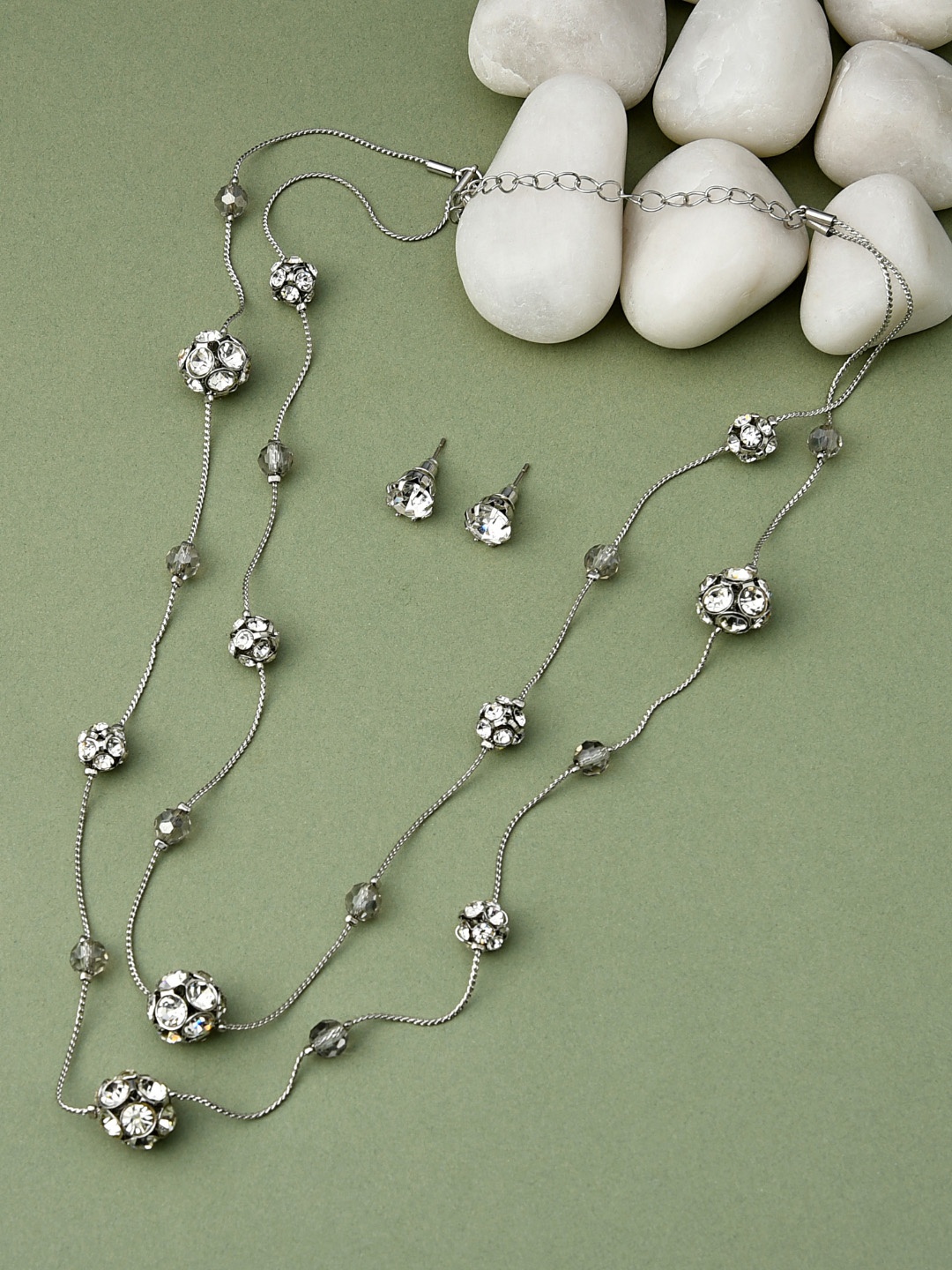 

AMI Silver-Toned Diamond Beads-Studded Jewellery Set