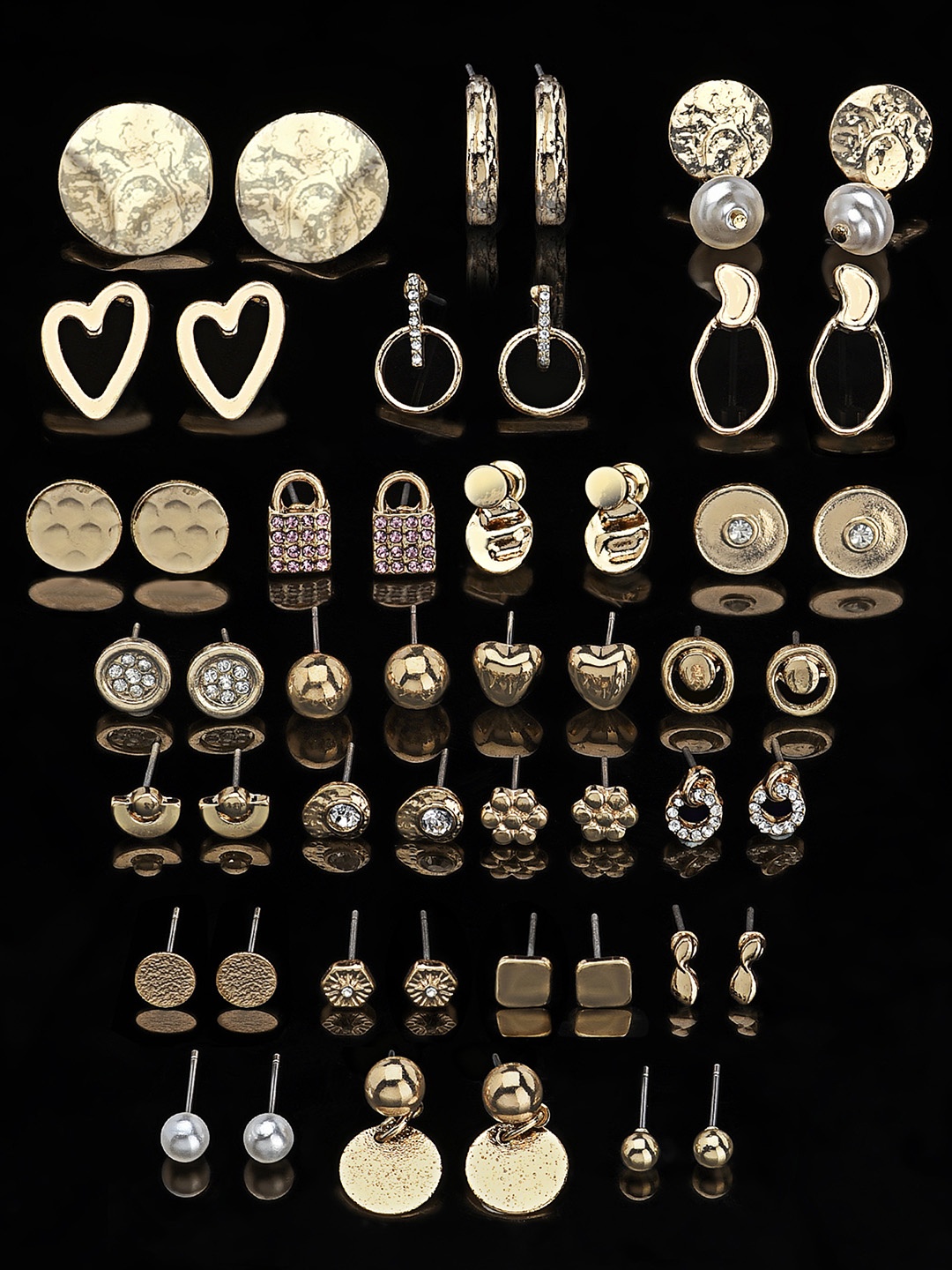 

AMI Set of 25 Gold-Toned Contemporary Studs Drop & Semi-Hoops Earrings